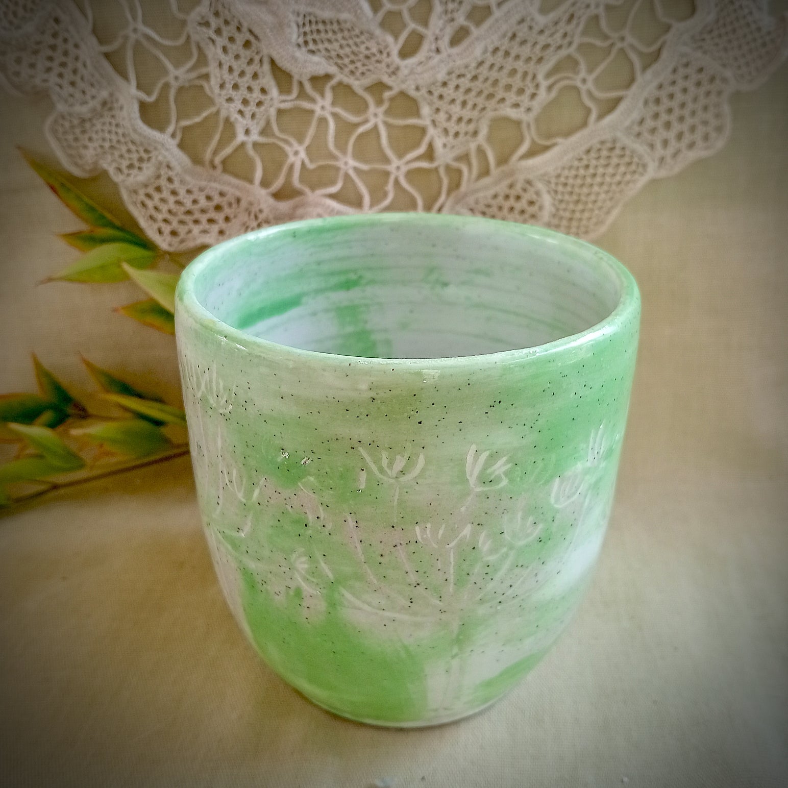'Spring in the garden' green cup