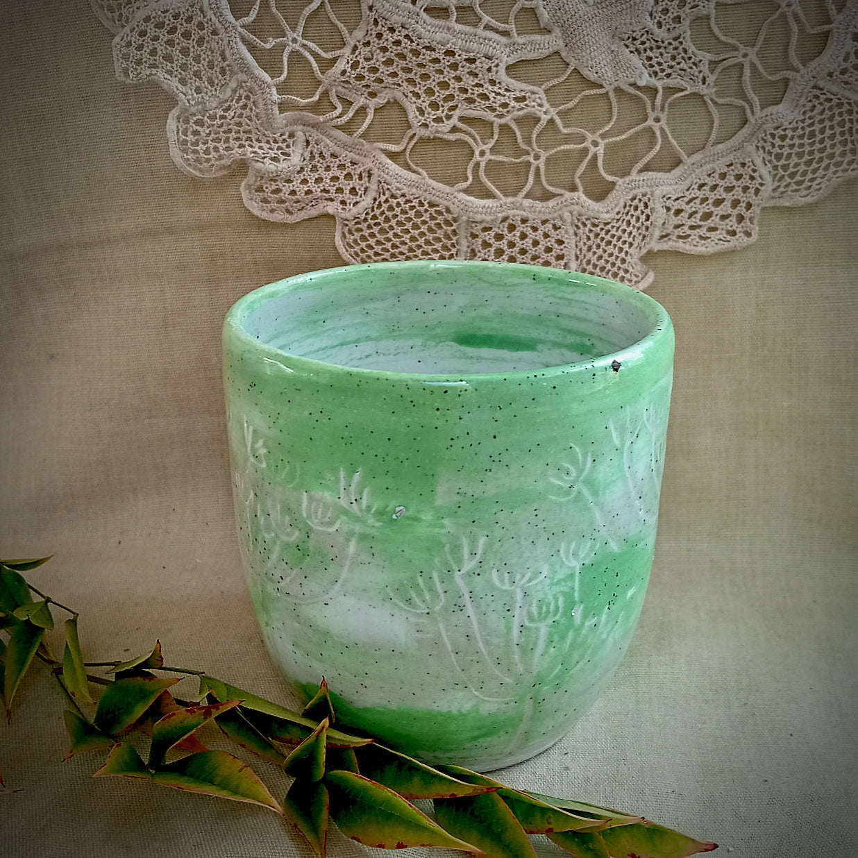 'Spring in the garden' green cup