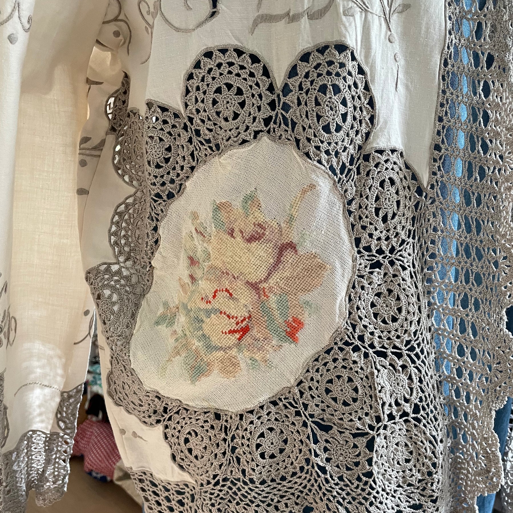 Handmade Vintage Lace Jacket Upcycled Tablecloth