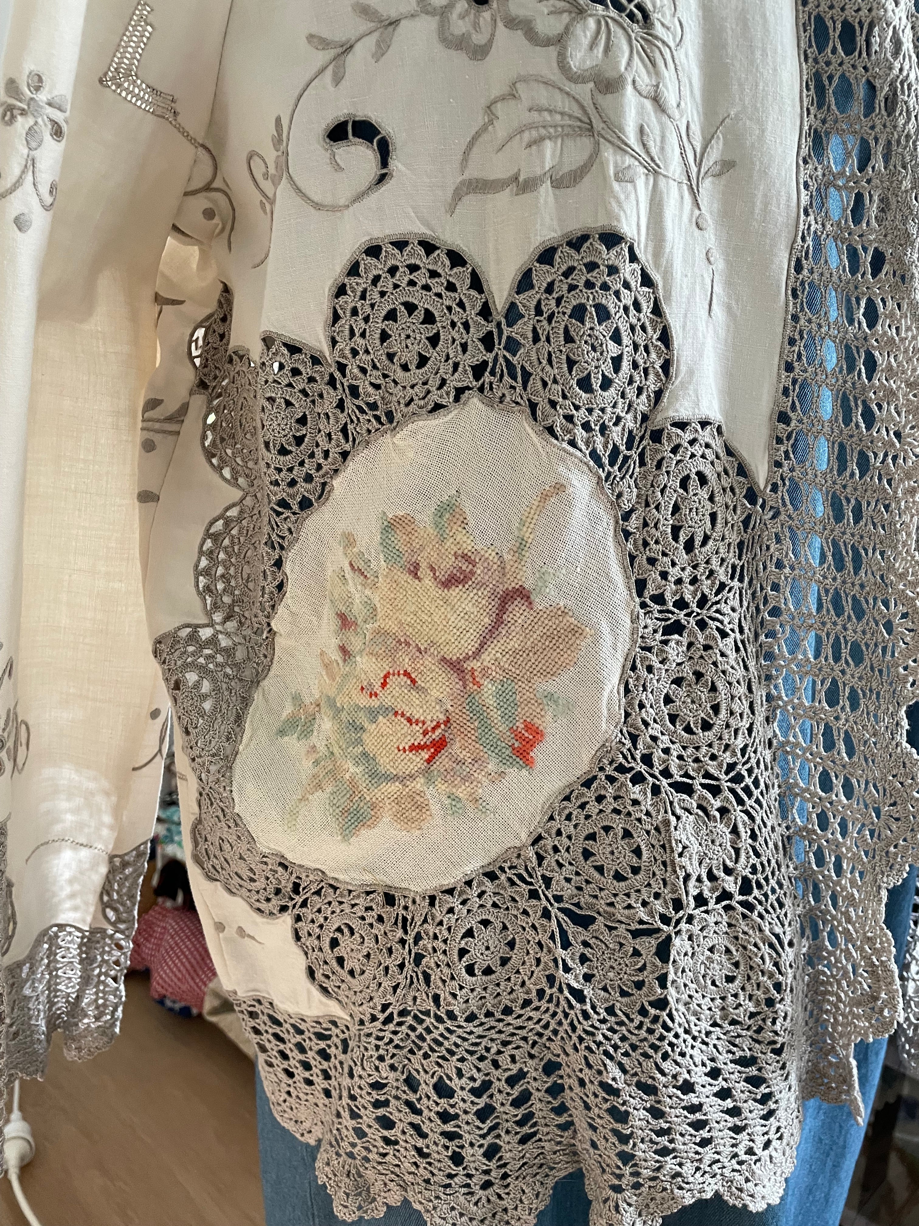 Handmade Vintage Lace Jacket Upcycled Tablecloth