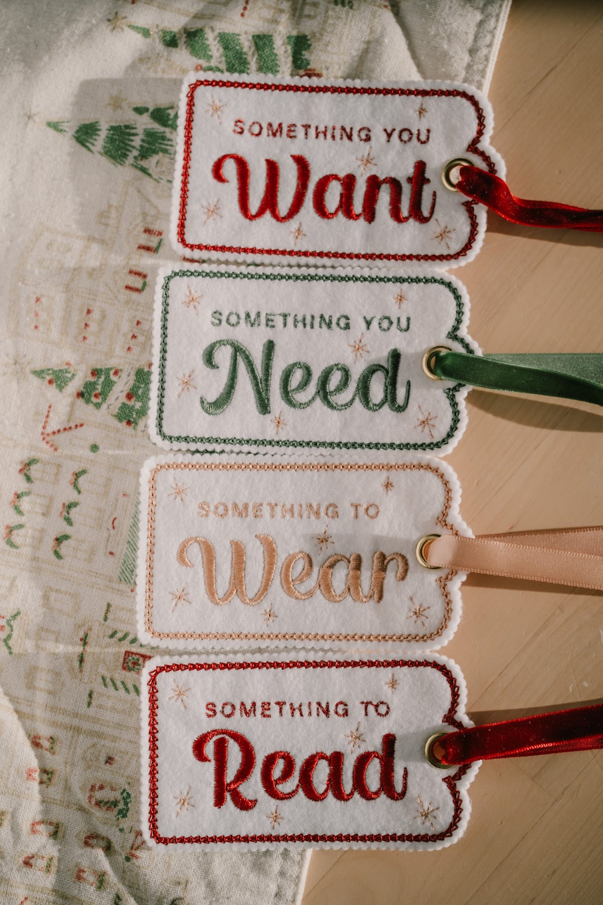 Something you want, something you need, something to wear, something to read gift tag set