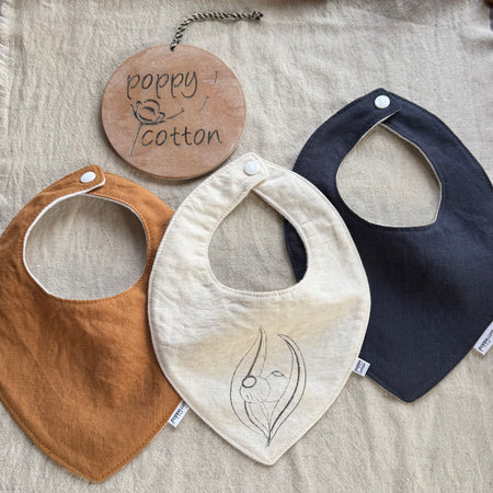 Handmade Linen Dribble Bib Set – Rust, Natural & Navy