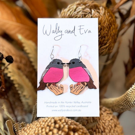 Australian Pink Robin Hand Painted Earrings