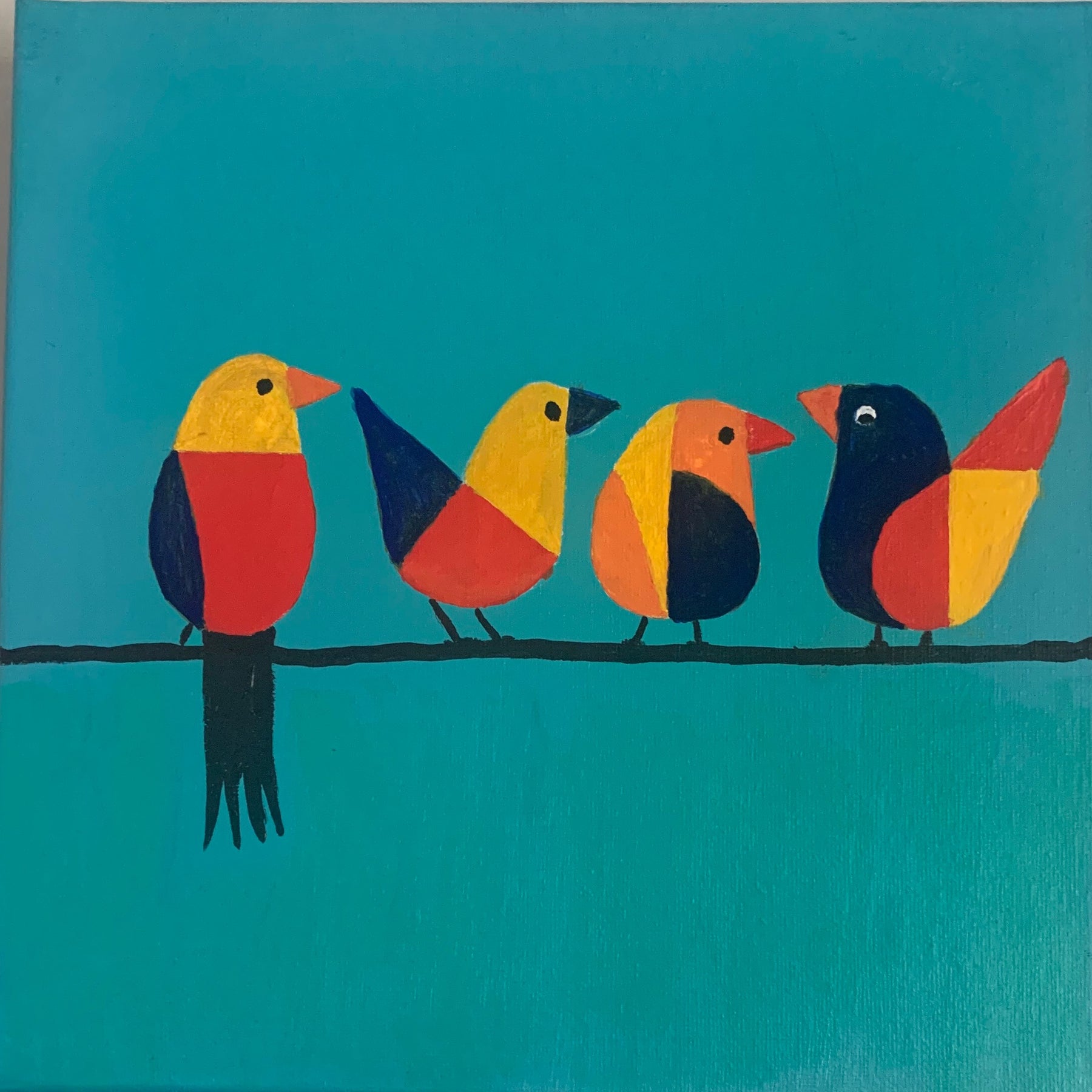 Geometric Birds on Teal Wall Art