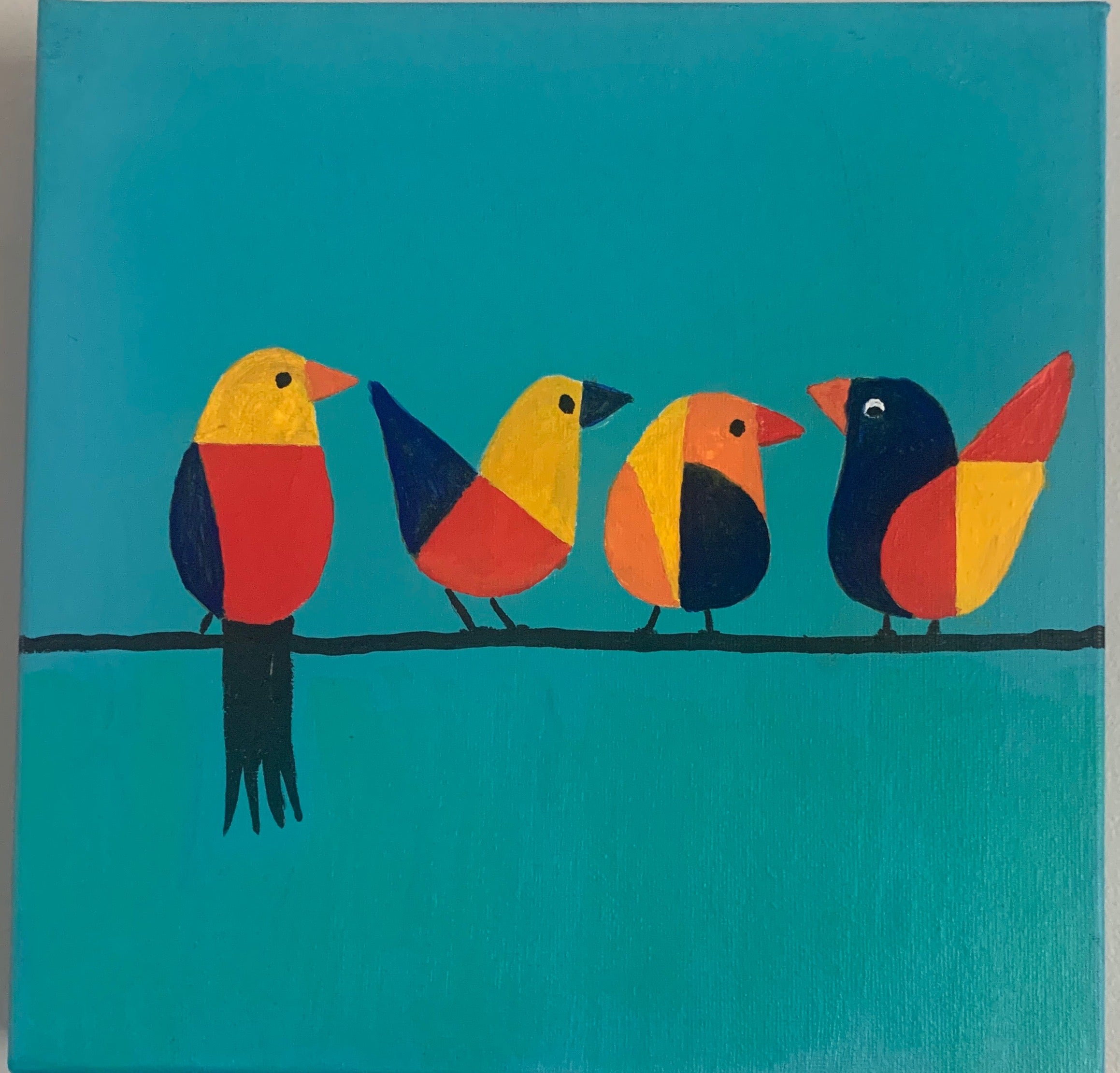 Geometric Birds on Teal Wall Art