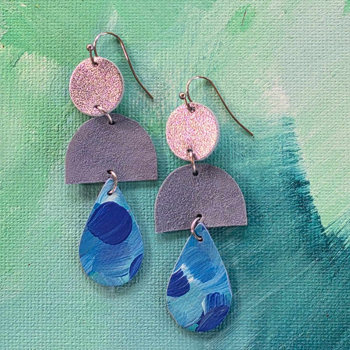 Dolce Musa Leather Earrings (teardrop edition) – Arctic Mist