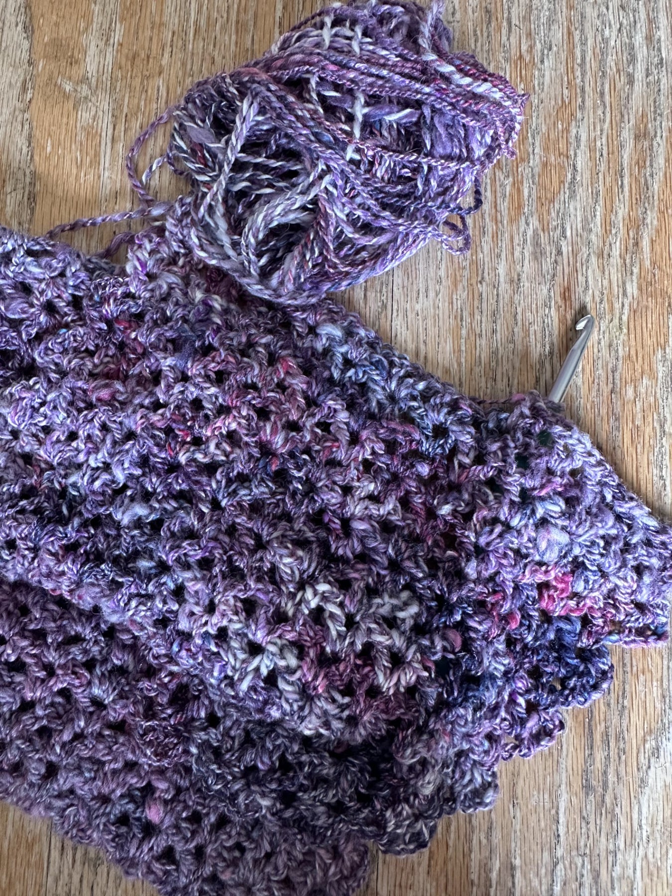 Handspun 'Mixed Berry' Merino & Silk  Crocheted Cowl