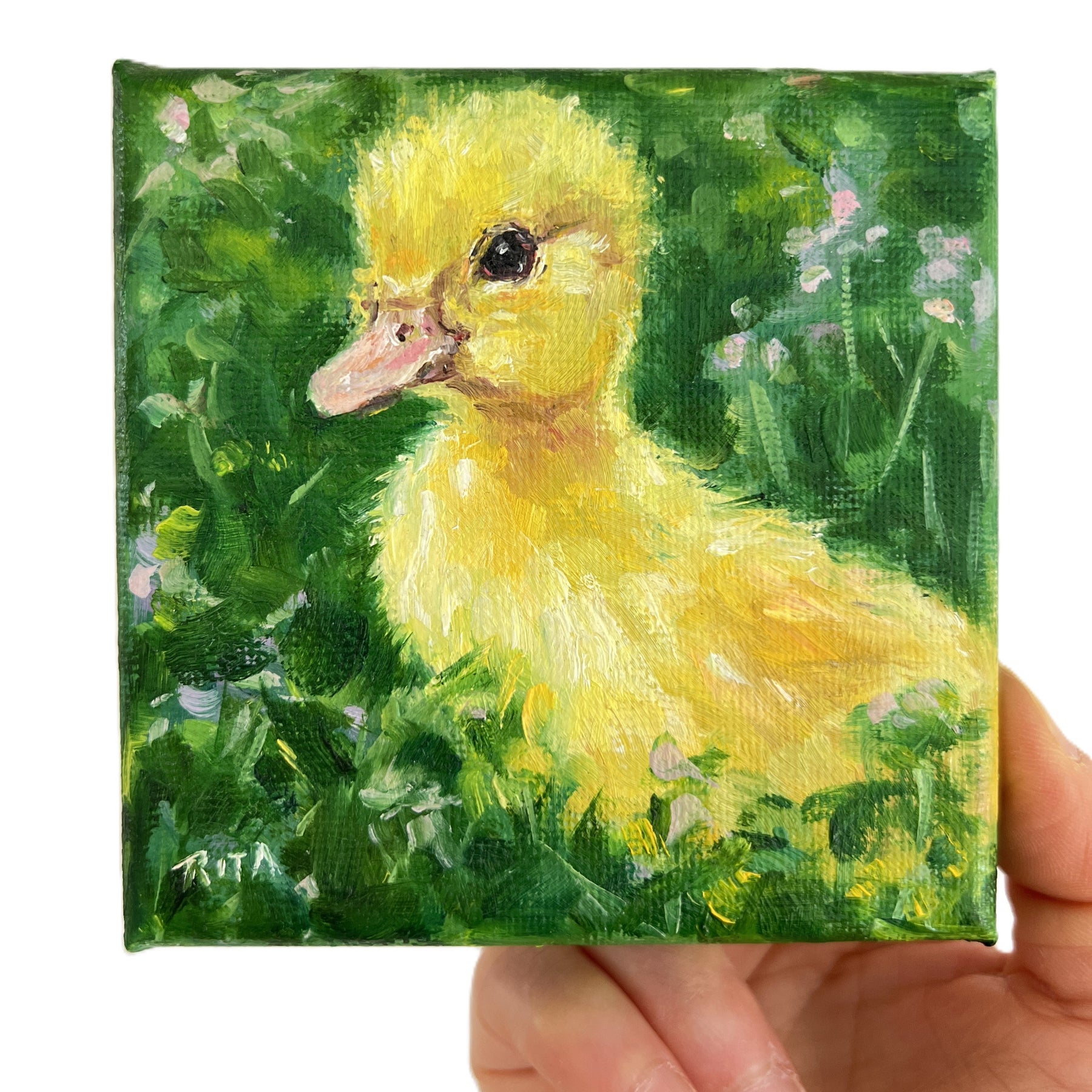 Yellow Duckling – Original Mini Oil Painting