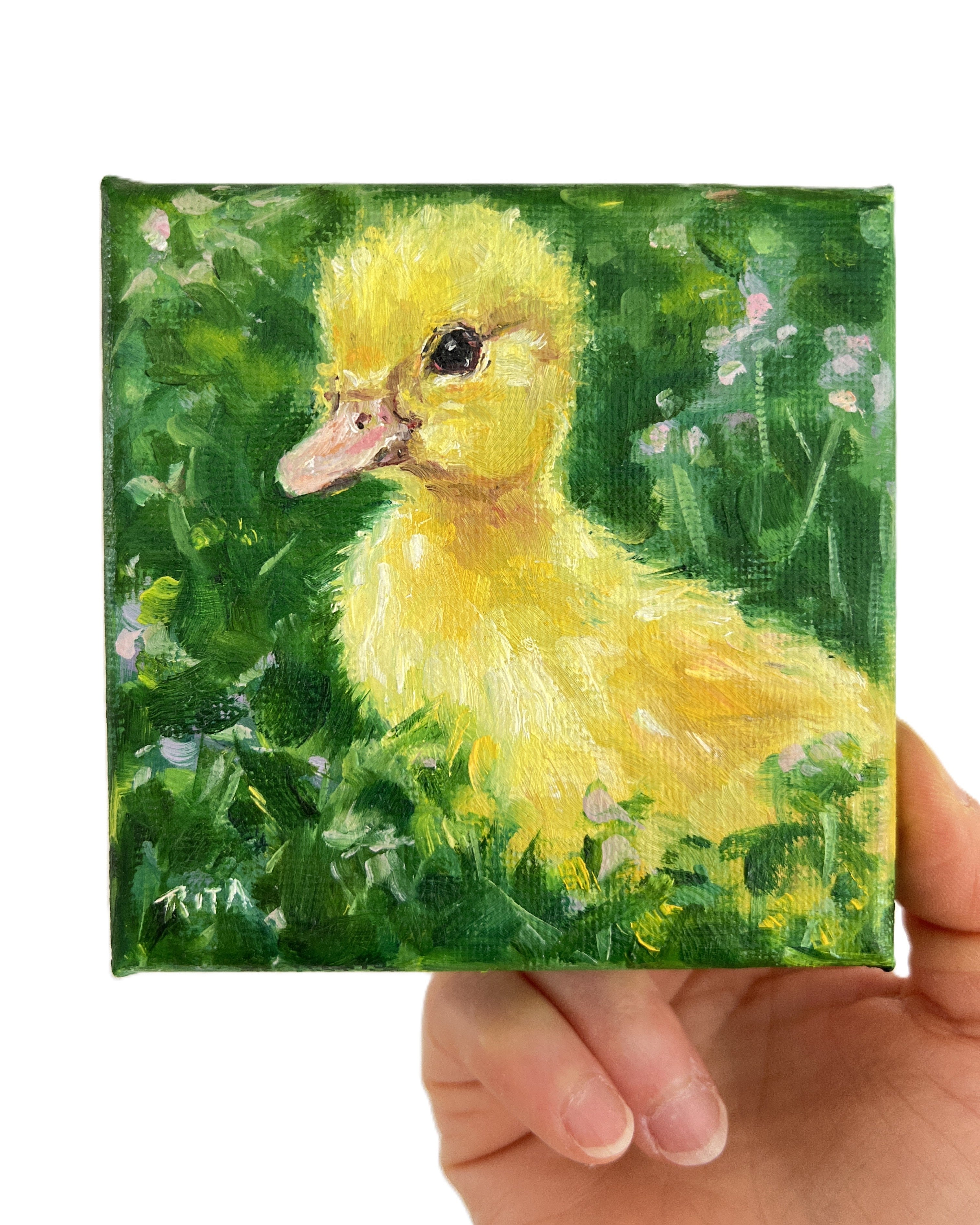 Yellow Duckling – Original Mini Oil Painting