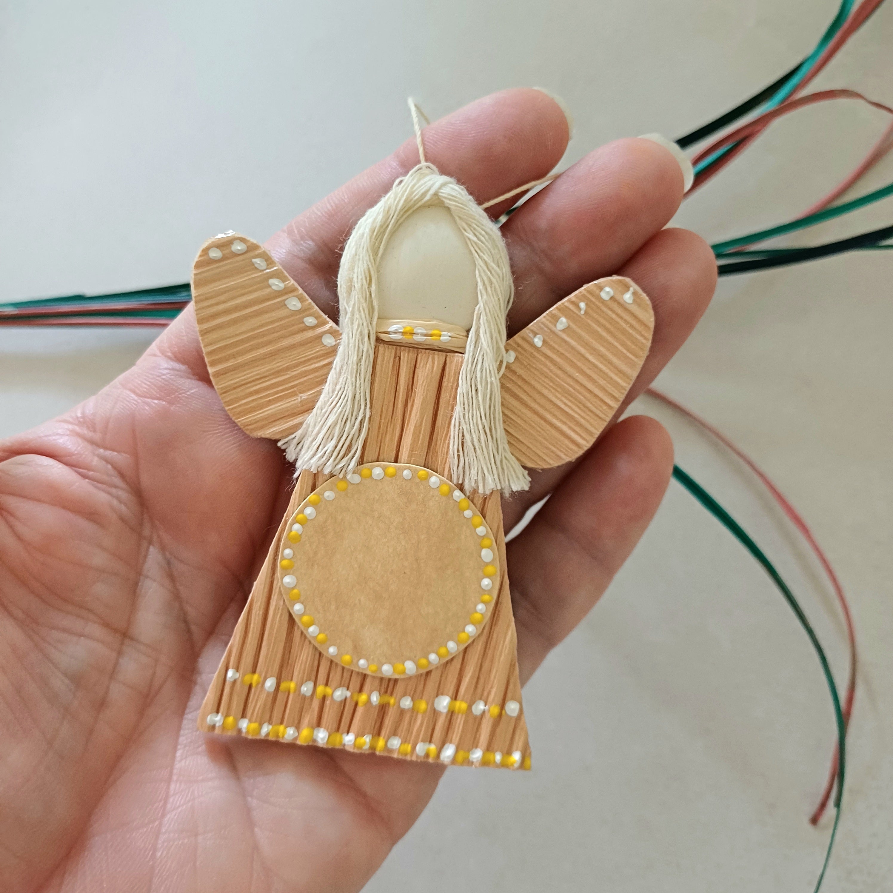 Handmade Palm Leaf Angel Ornament Place for Handwritten Greeting Sustainable