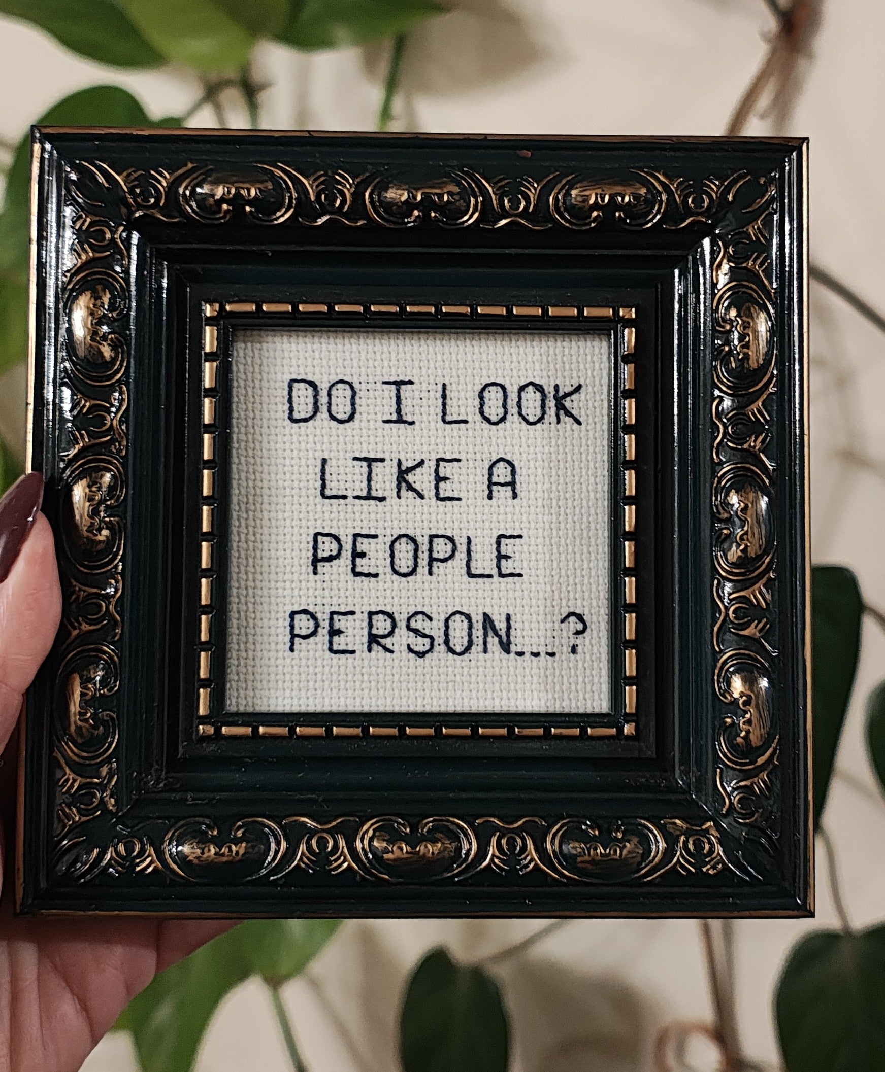 "People person...?" framed cross stitch