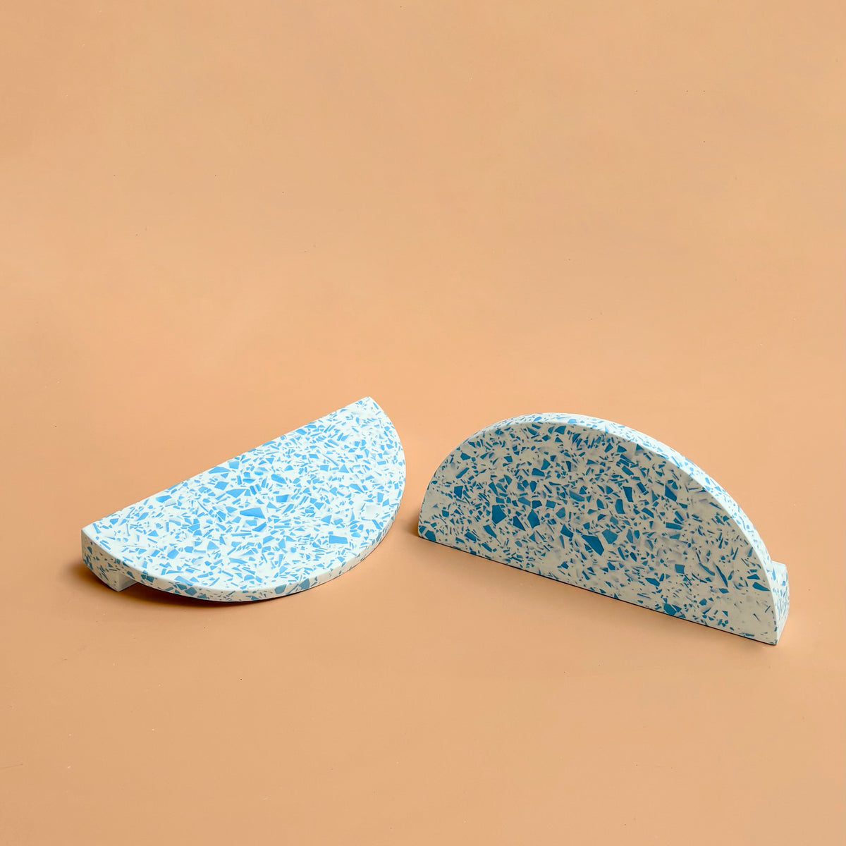 Large Semi-Circle Handle in Blue & White Terrazzo Resin