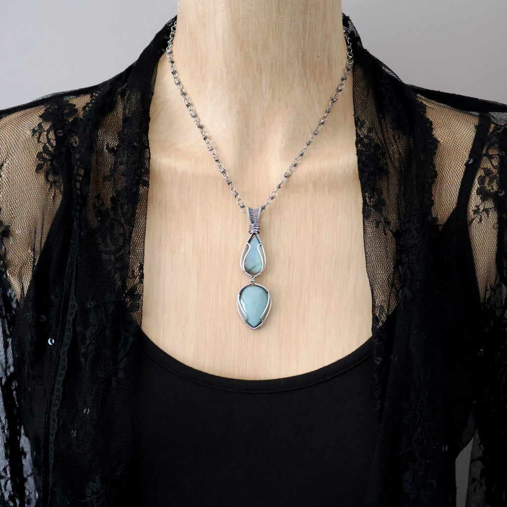 Sterling Silver Labradorite and Mtorolite Pendant ~ Calming Talisman of Awareness