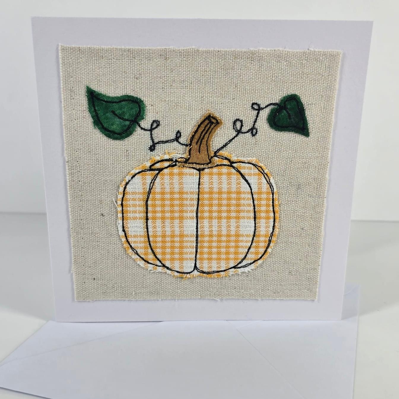 Pumpkin - Handmade Fabric Greeting Card