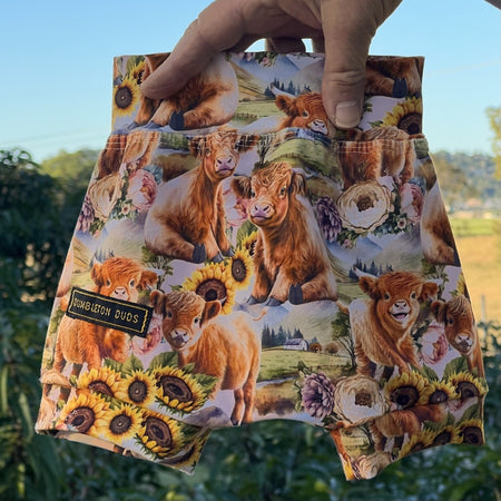 Cows and Sunflowers | Sizes 000, 00, 0, 1 | Handmade Baby Pants by Dumbleton Duds | FREE Postage $50+