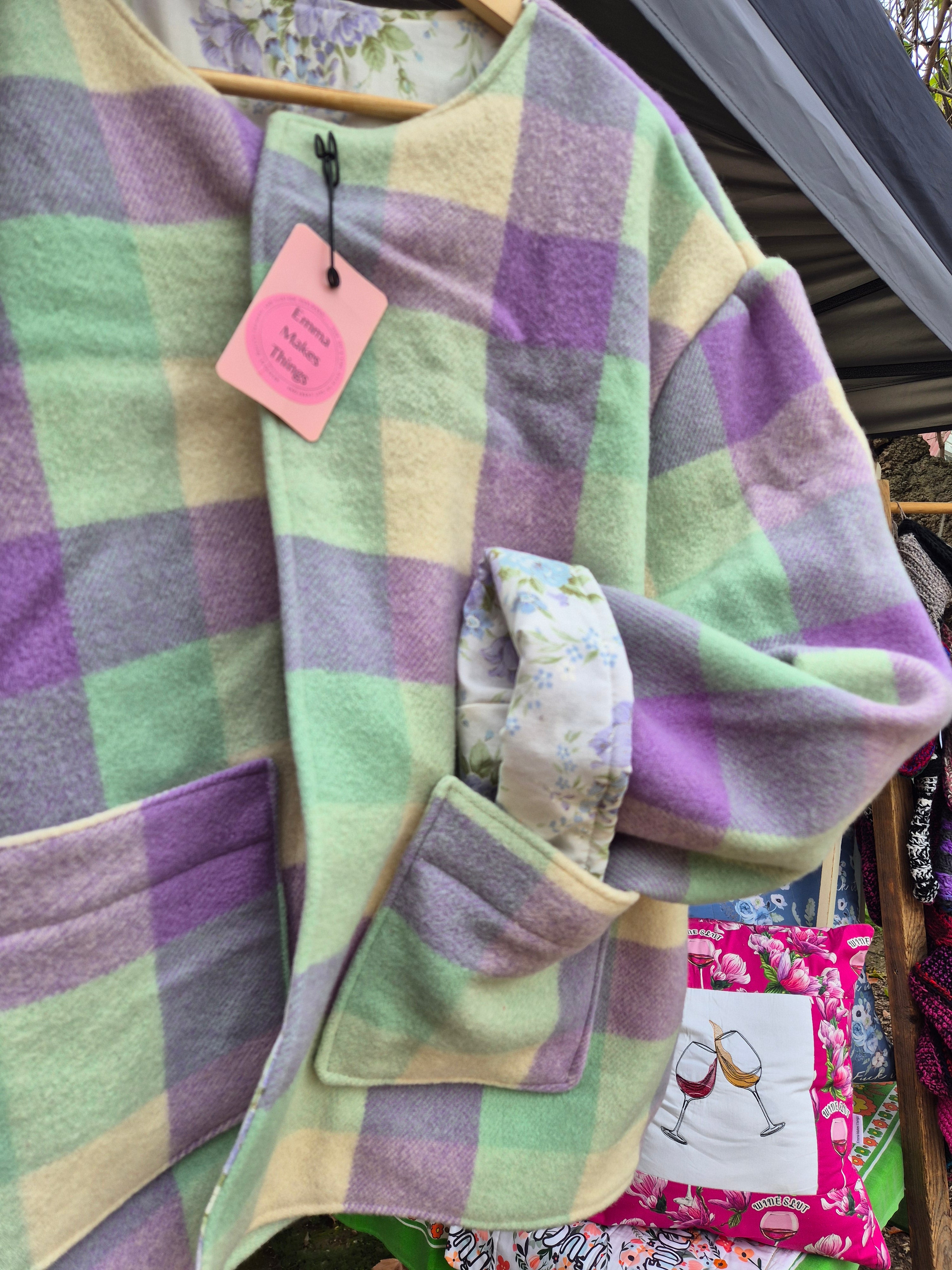 Upcycled woollen blanket jacket size 16
