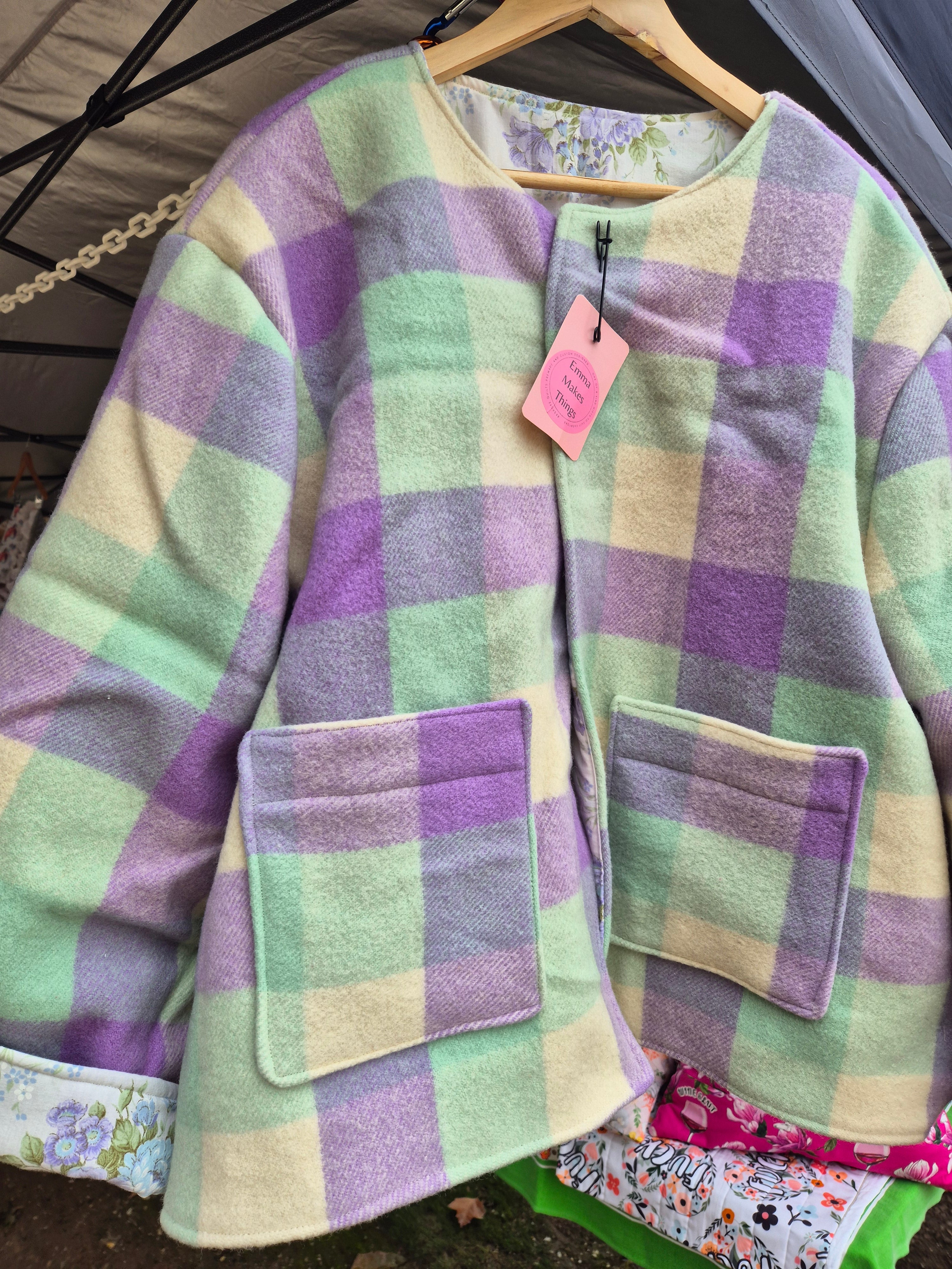 Upcycled woollen blanket jacket size 16
