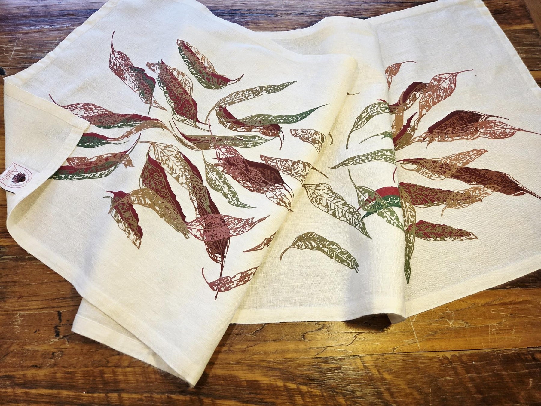 Hand Screen Printed Linen Table Runners-Eucalypt Fallen Leaves