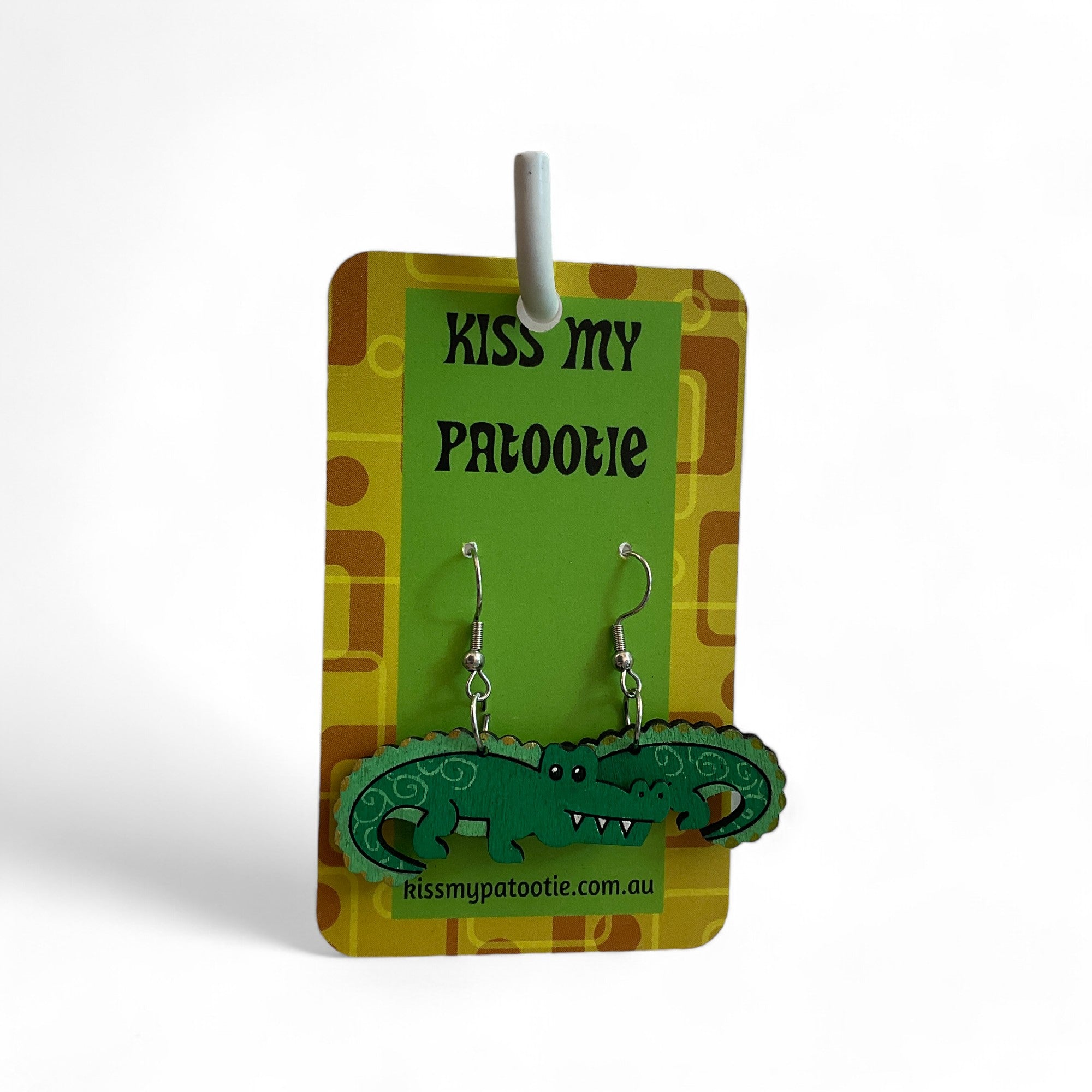 Wooden Australian animal earrings - Crocodile - hand painted