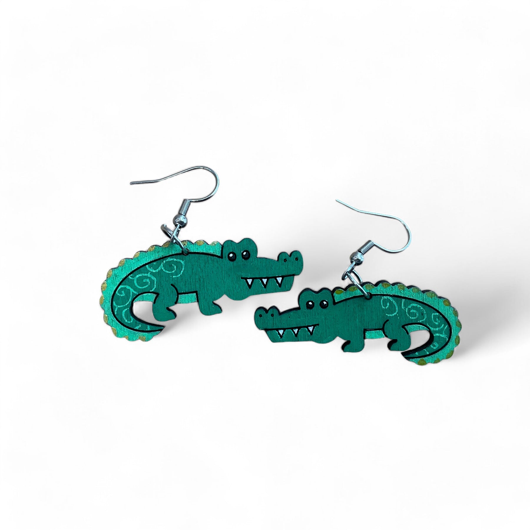 Wooden Australian animal earrings - Crocodile - hand painted