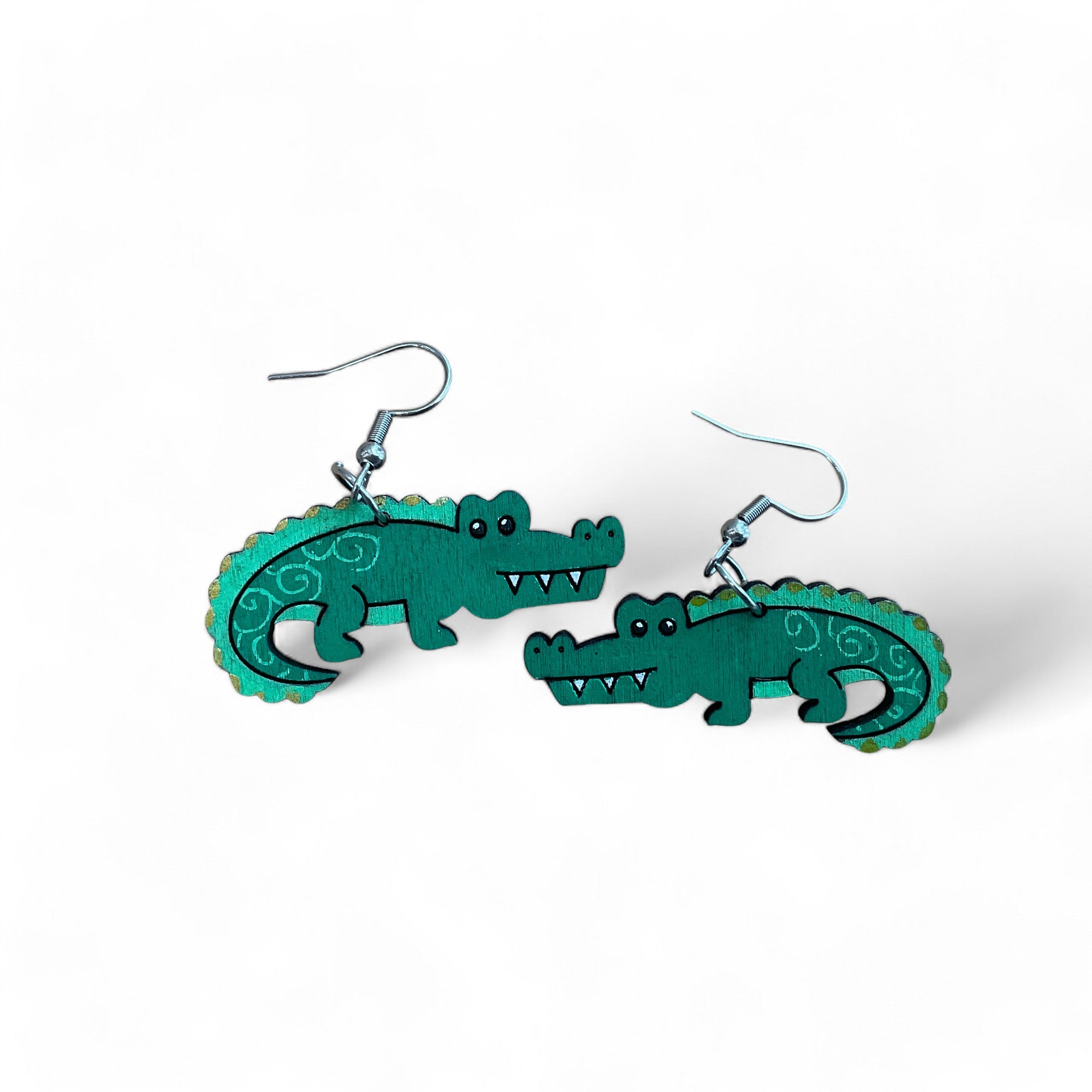 Wooden Australian animal earrings - Crocodile - hand painted