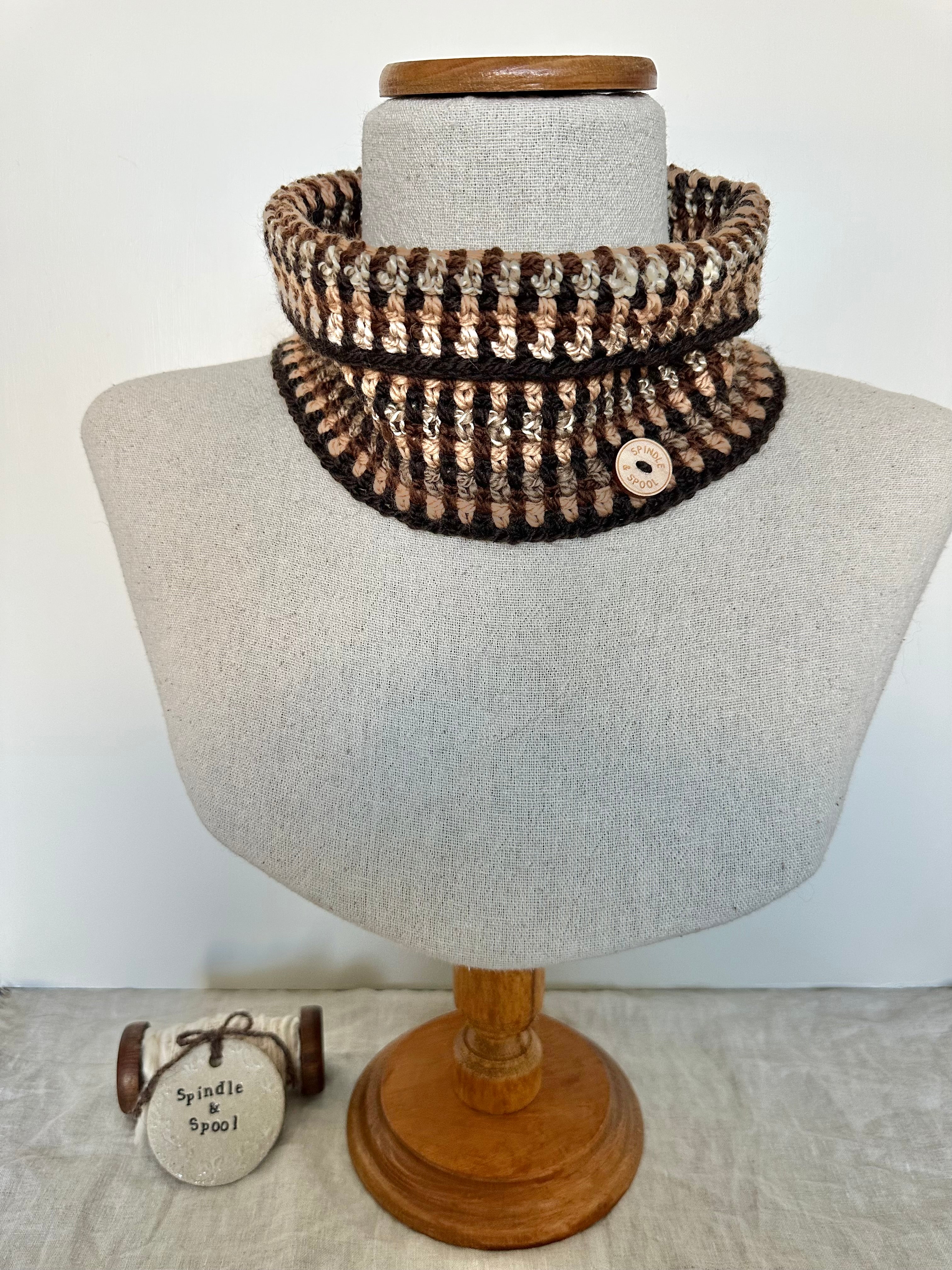 'Mocha' 100% Wool Crocheted Cowls or Neck Warmers