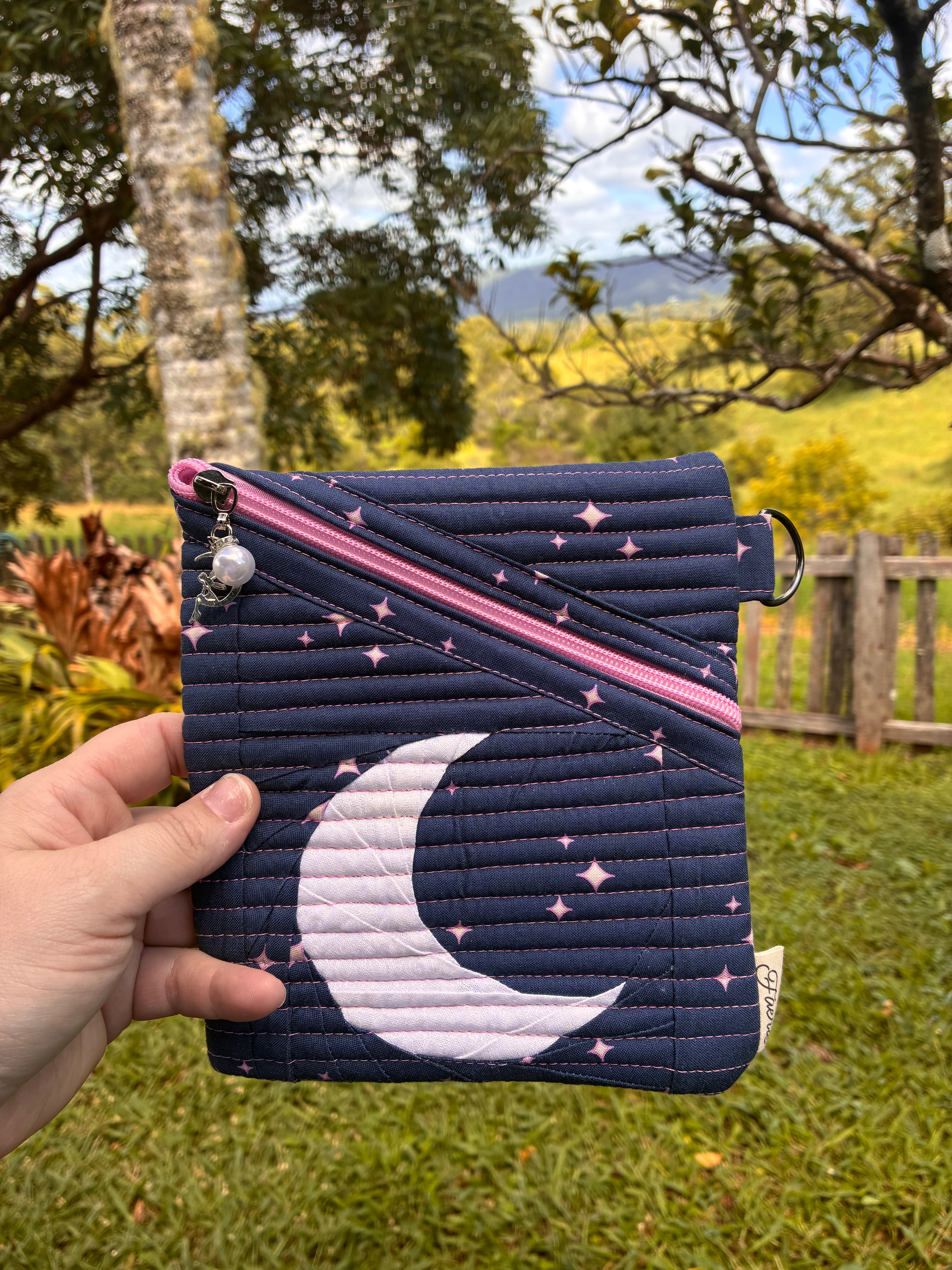 The Moon eReader Bag (Navy & pink)