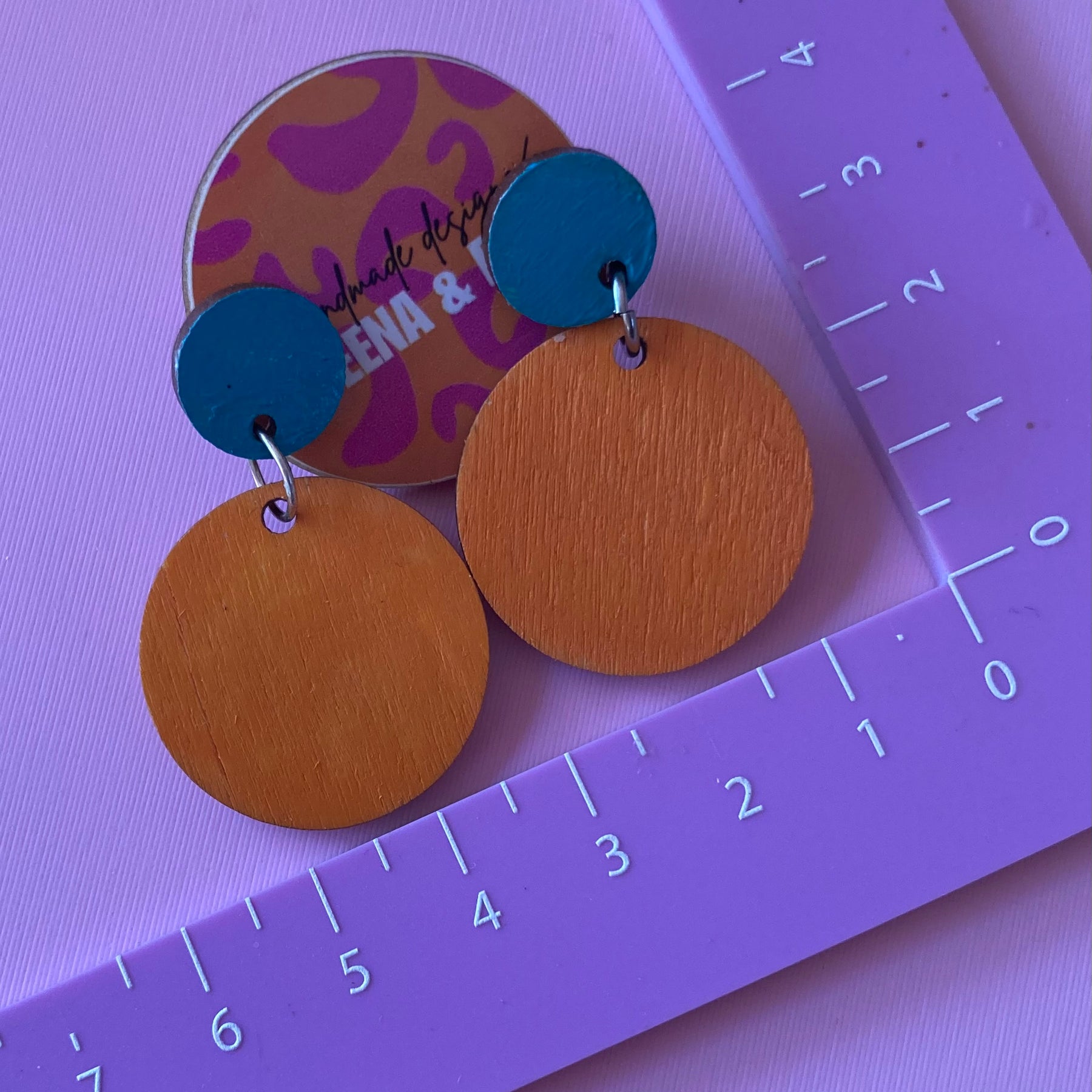 Handpainted orange & green earrings