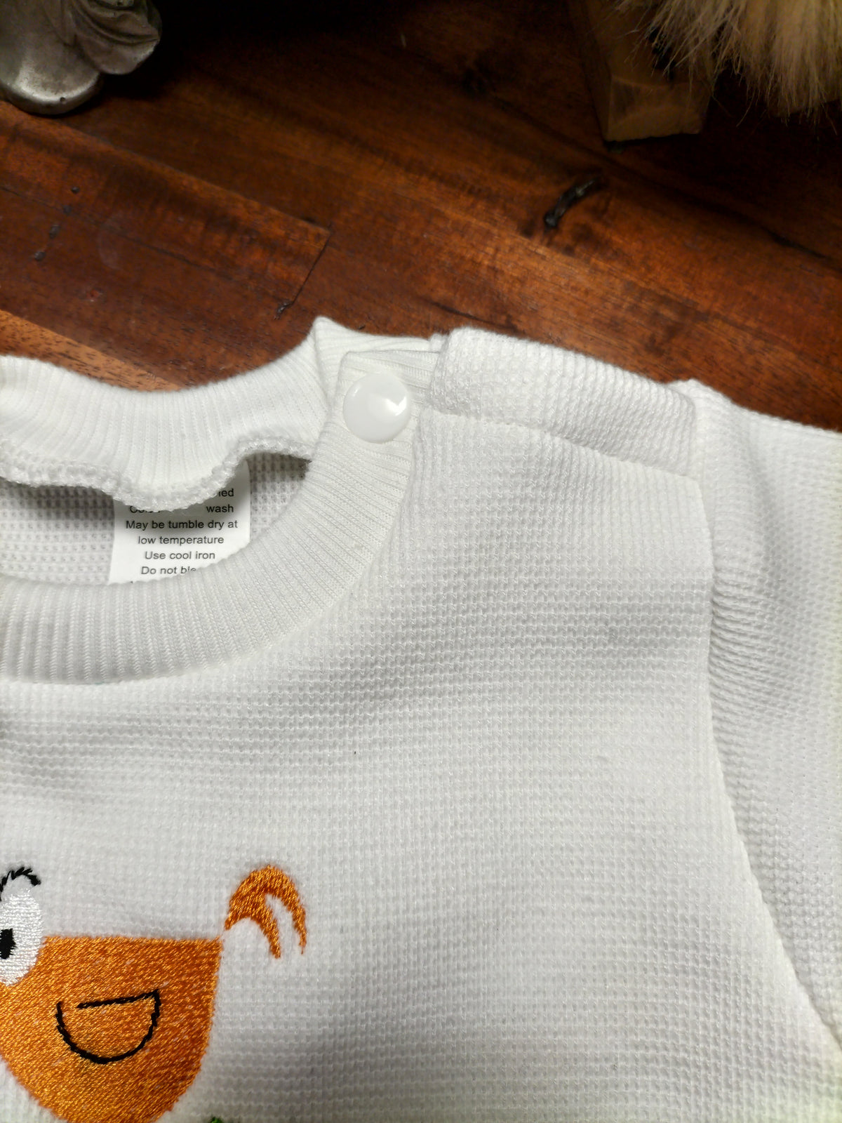 White Waffle Knit Romper Suit with Bird