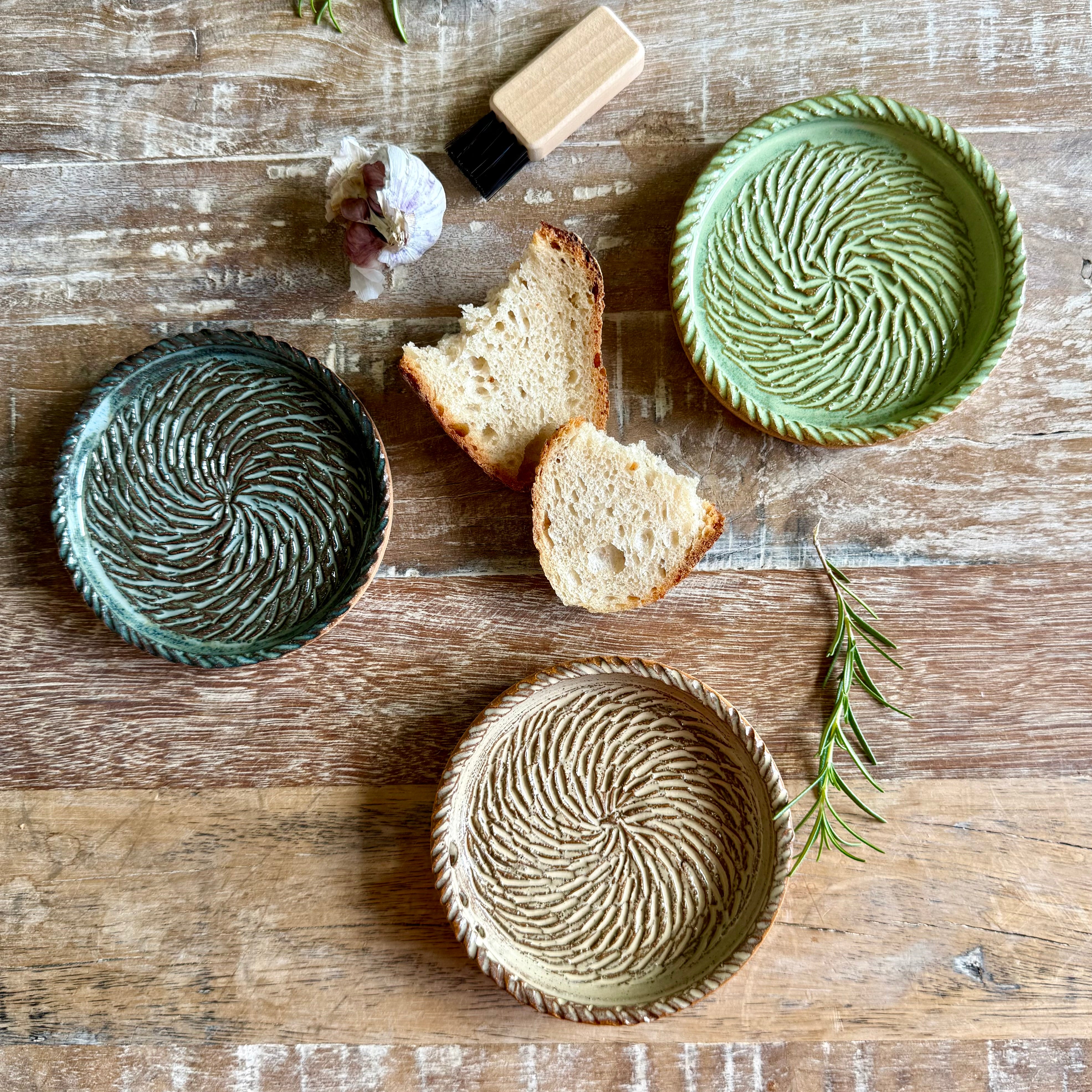 The Gathering Dish - Made to Order - Wheel Thrown Ceramic Garlic Grater & Dipping Dish with Brush