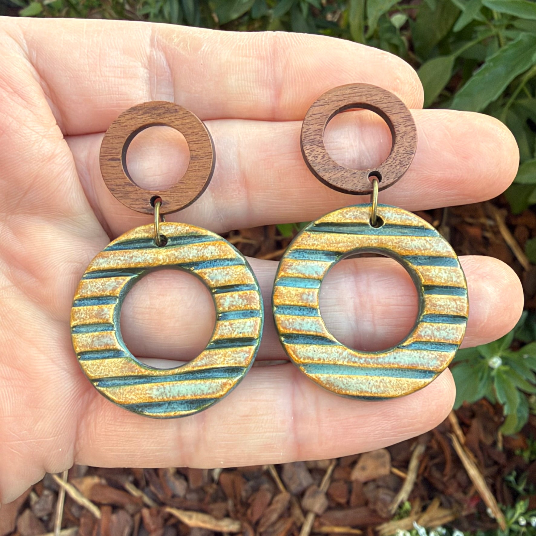 Earrings Ceramic Circle Stripe Dangles