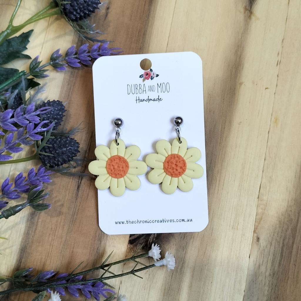 Full Daisy Polymer Clay Dangle Earrings - Assorted Colours