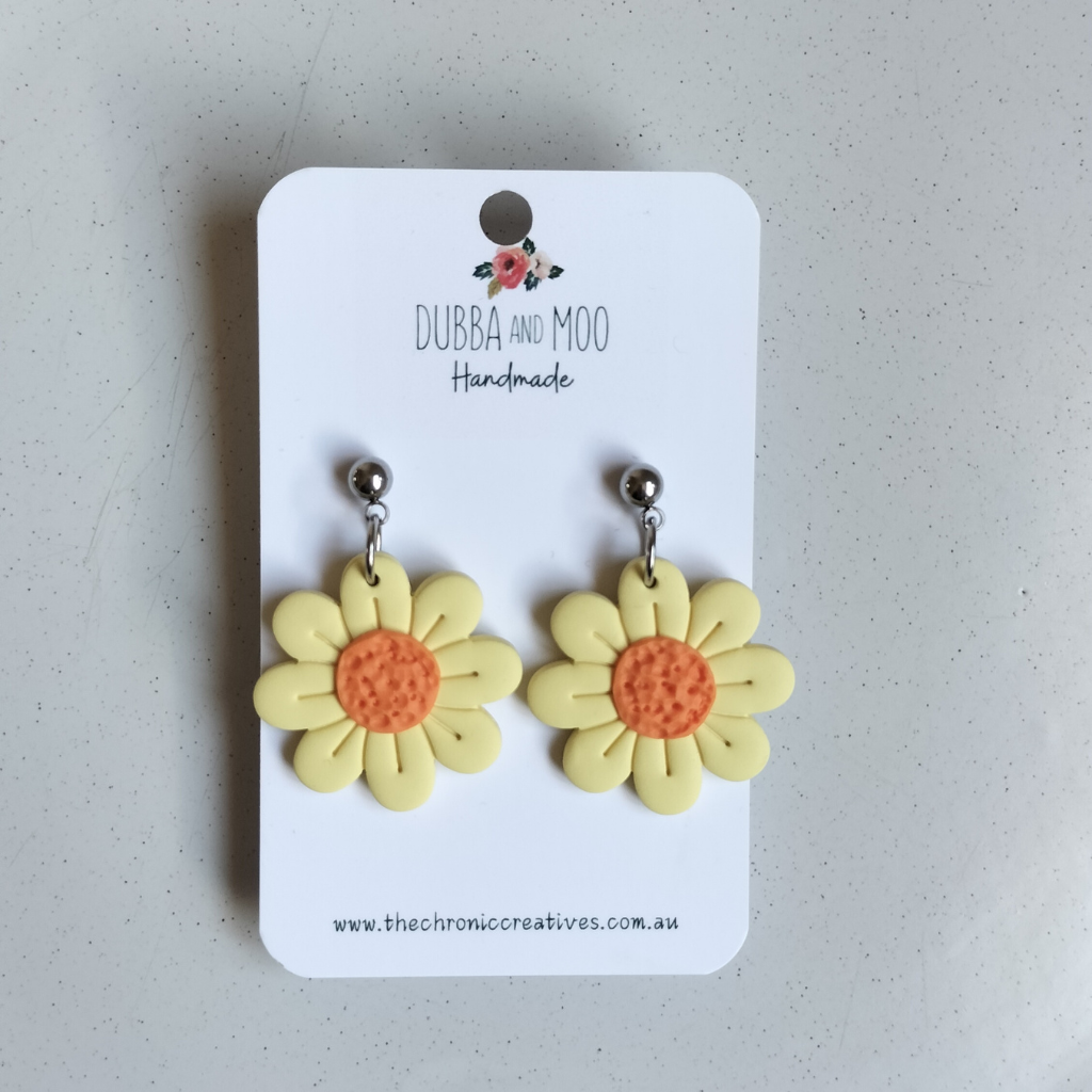 Full Daisy Polymer Clay Dangle Earrings - Assorted Colours