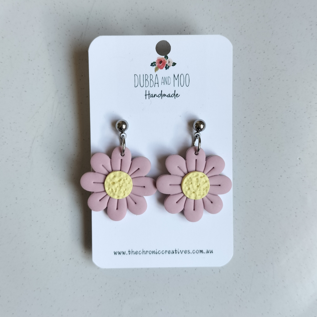 Full Daisy Polymer Clay Dangle Earrings - Assorted Colours