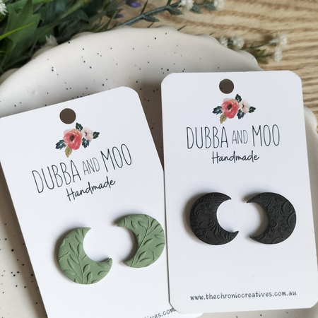 Textured Moon Polymer Clay Stud Earrings - Assorted Styles
