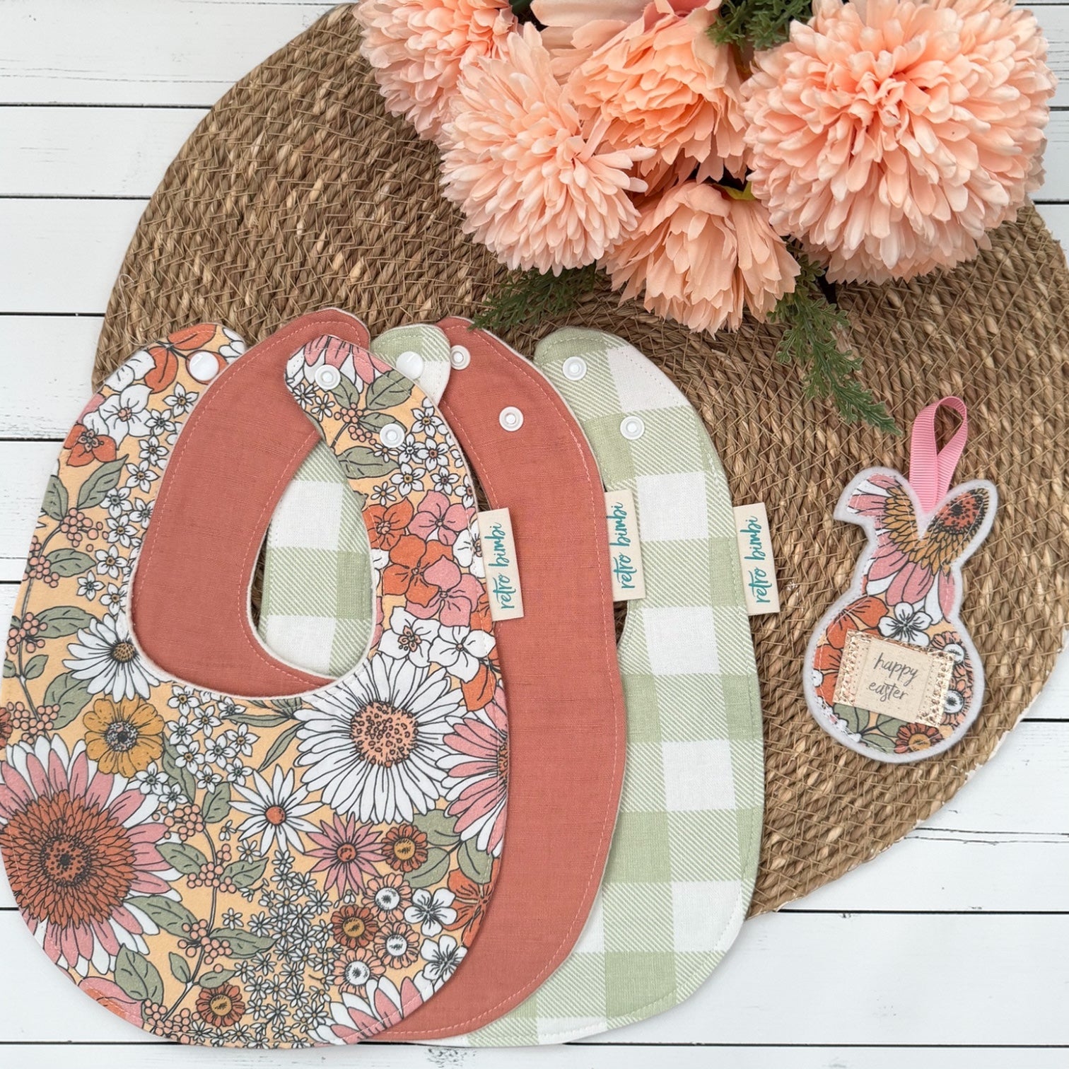 3 Dribble Bibs - Peachy Floral