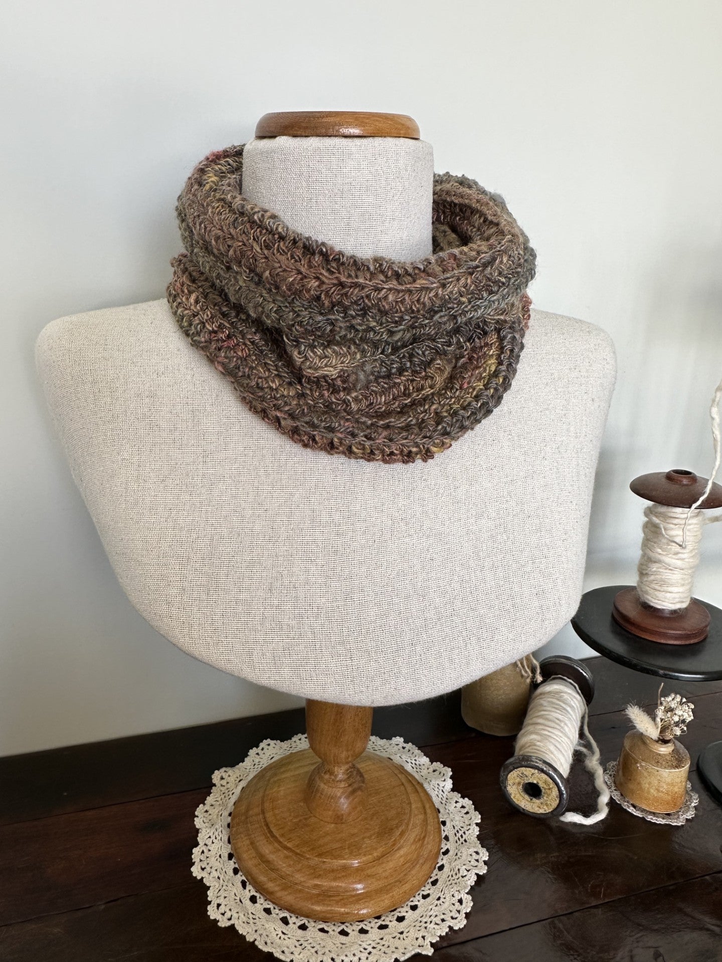 Handspun 'Shades of Autumn' Merino & Silk Crocheted Cowl or Neck Warmer