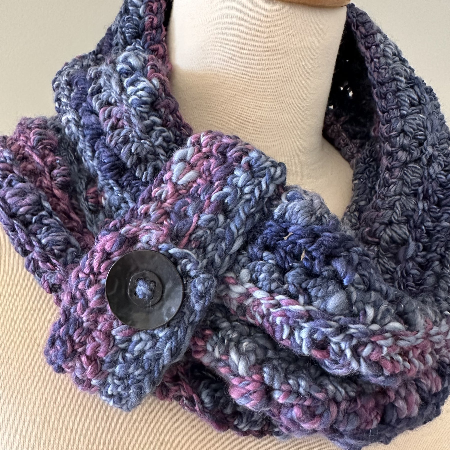 Handspun Merino & Silk Crocheted 'Blueberry' Cowl or Neck Warmer