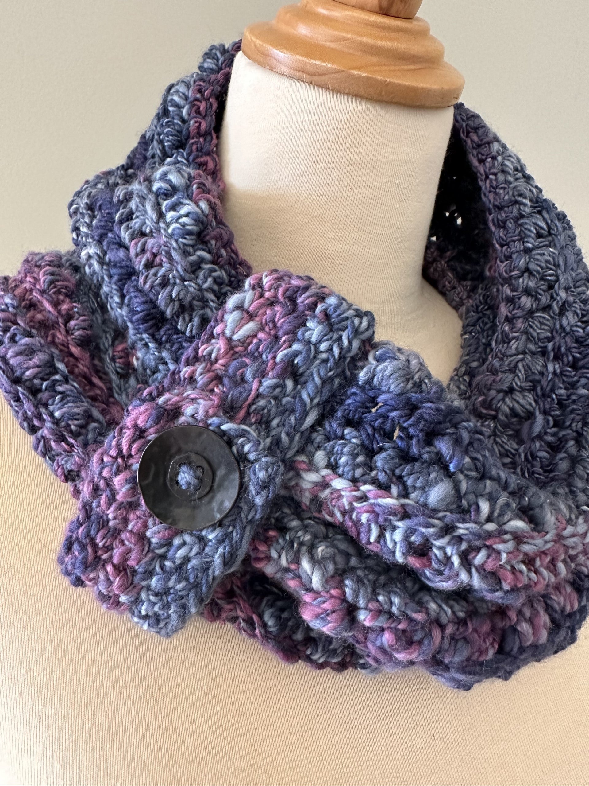 Handspun Merino & Silk Crocheted 'Blueberry' Cowl or Neck Warmer