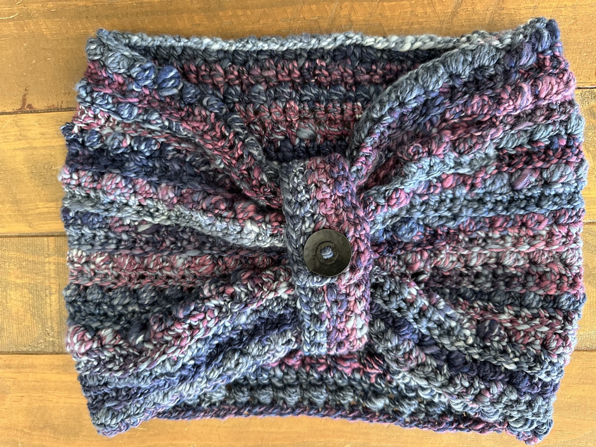 Handspun Merino & Silk Crocheted 'Blueberry' Cowl or Neck Warmer