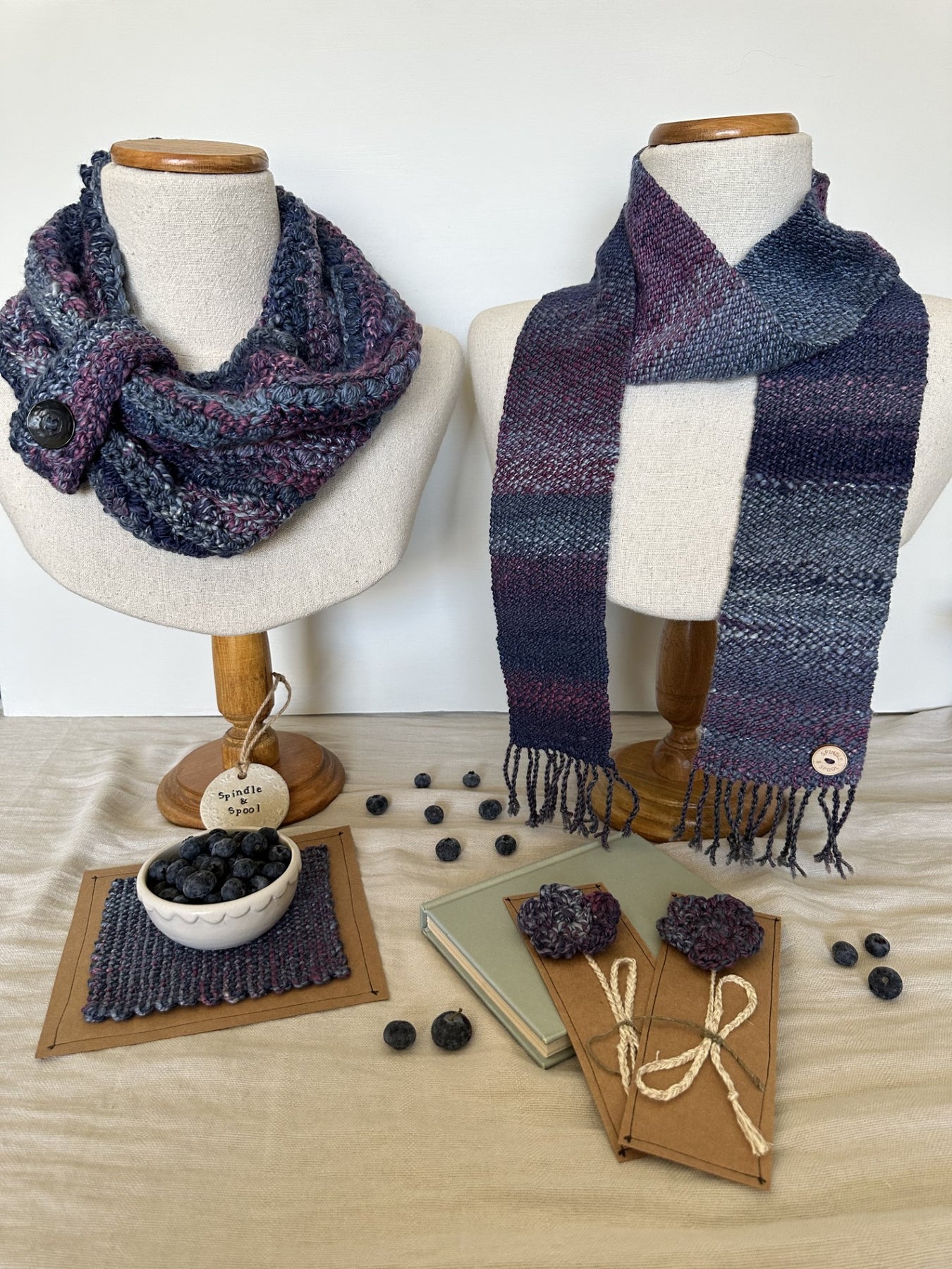 Handspun Merino & Silk Crocheted 'Blueberry' Cowl or Neck Warmer