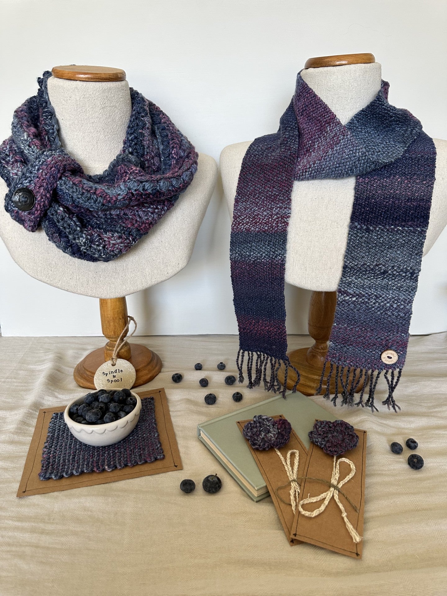 Handspun Merino & Silk Crocheted 'Blueberry' Cowl or Neck Warmer