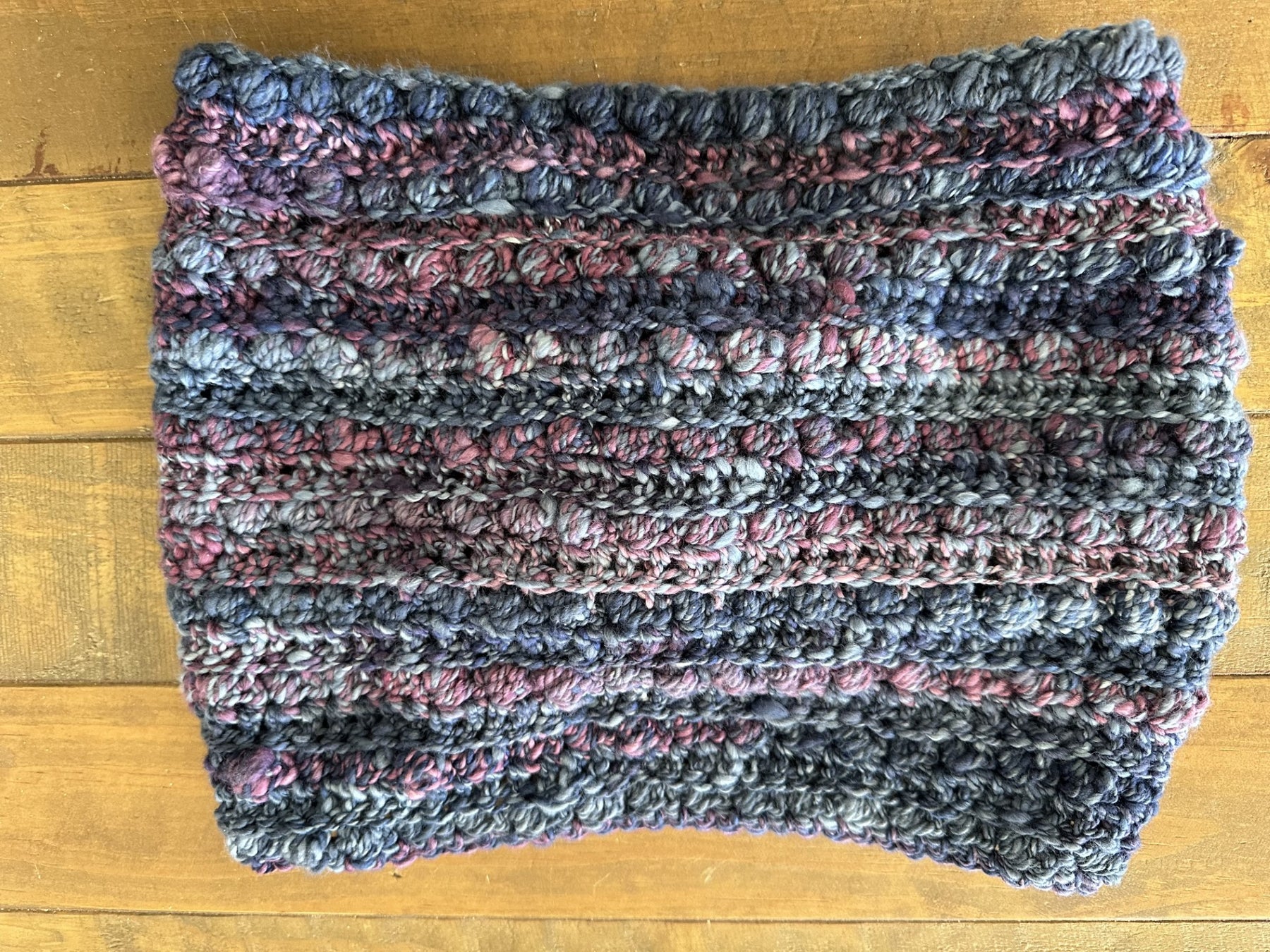 Handspun Merino & Silk Crocheted 'Blueberry' Cowl or Neck Warmer