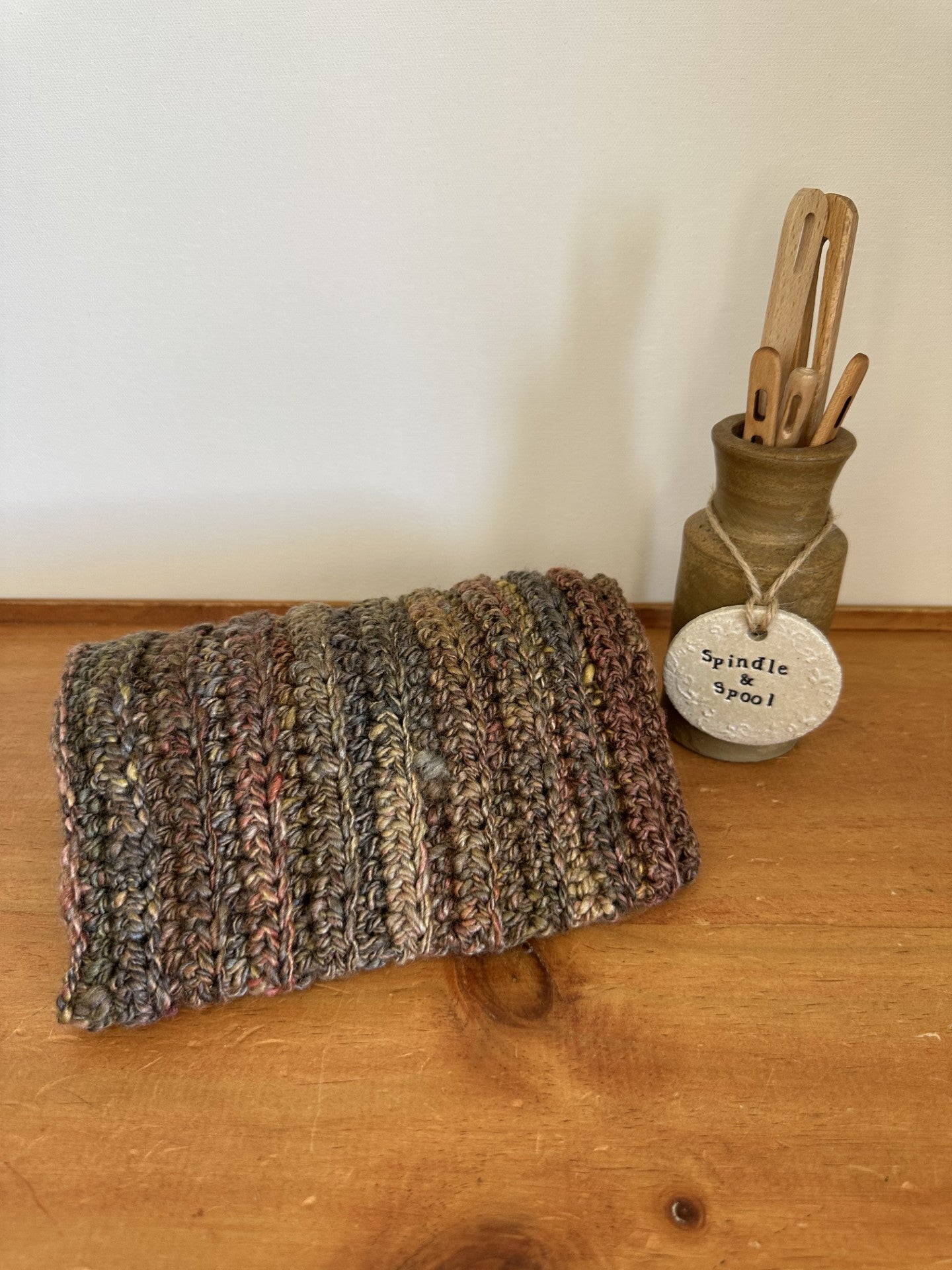 Handspun 'Shades of Autumn' Merino & Silk Crocheted Cowl or Neck Warmer