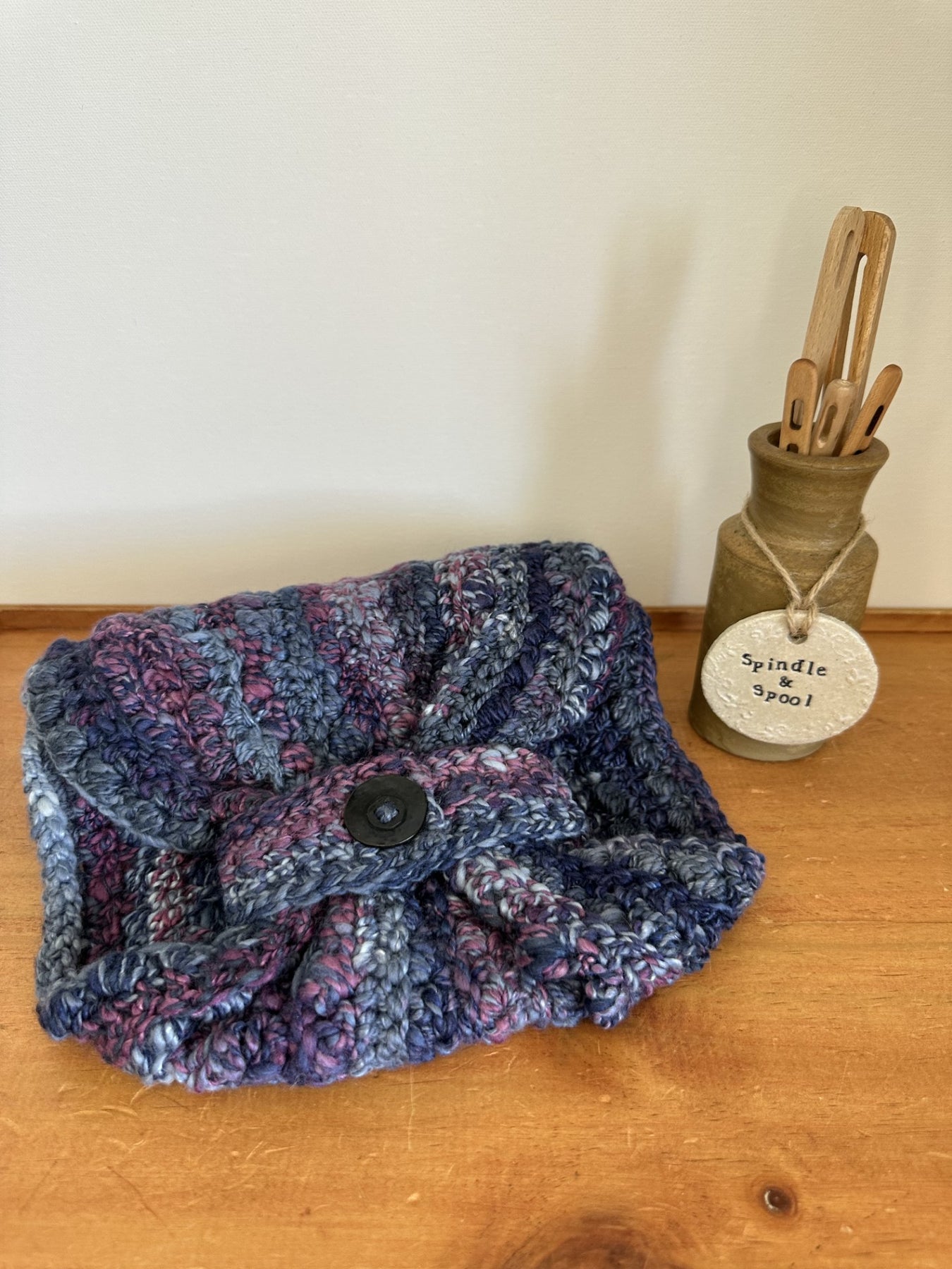 Handspun Merino & Silk Crocheted 'Blueberry' Cowl or Neck Warmer