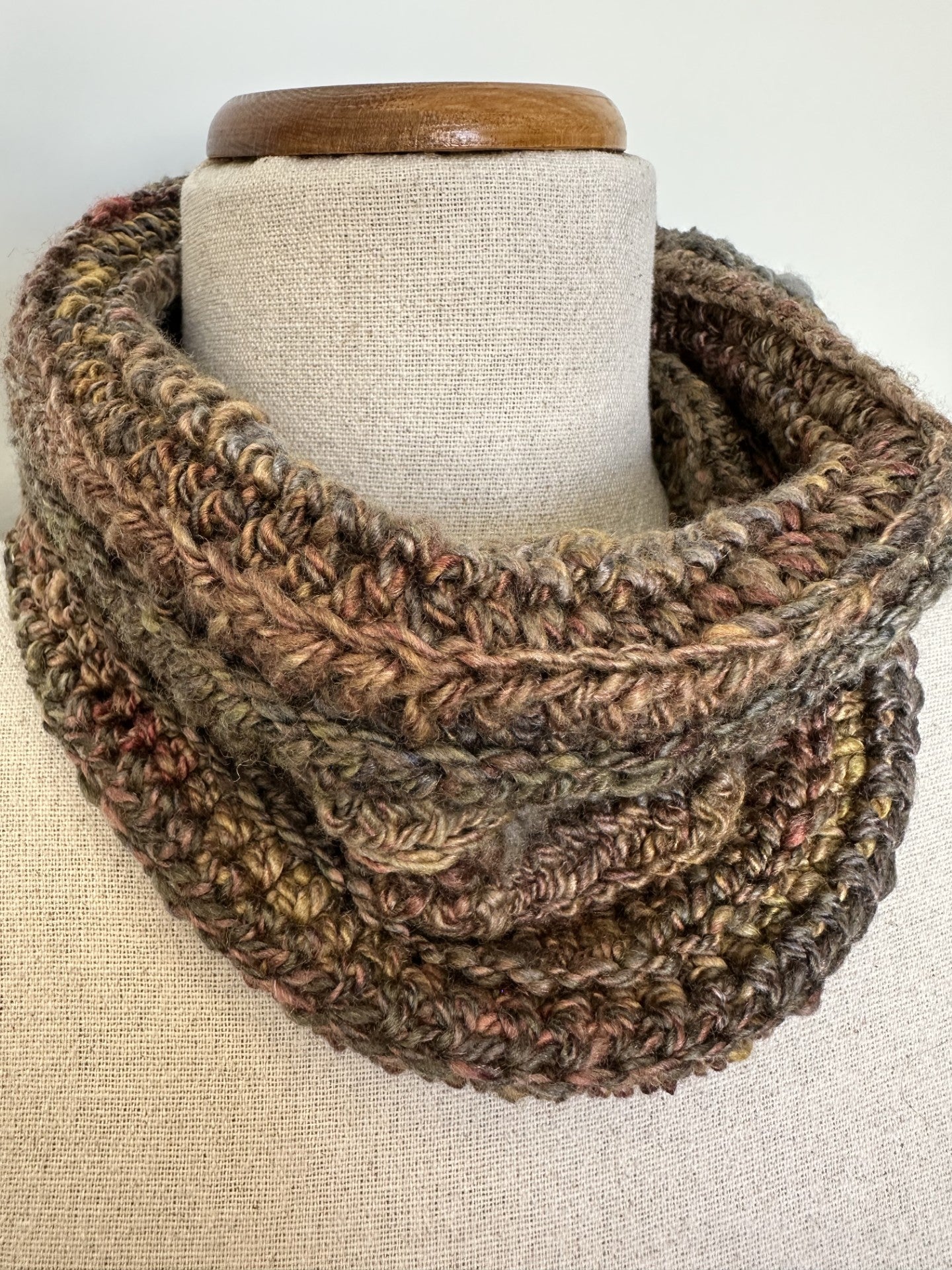 Handspun 'Shades of Autumn' Merino & Silk Crocheted Cowl or Neck Warmer