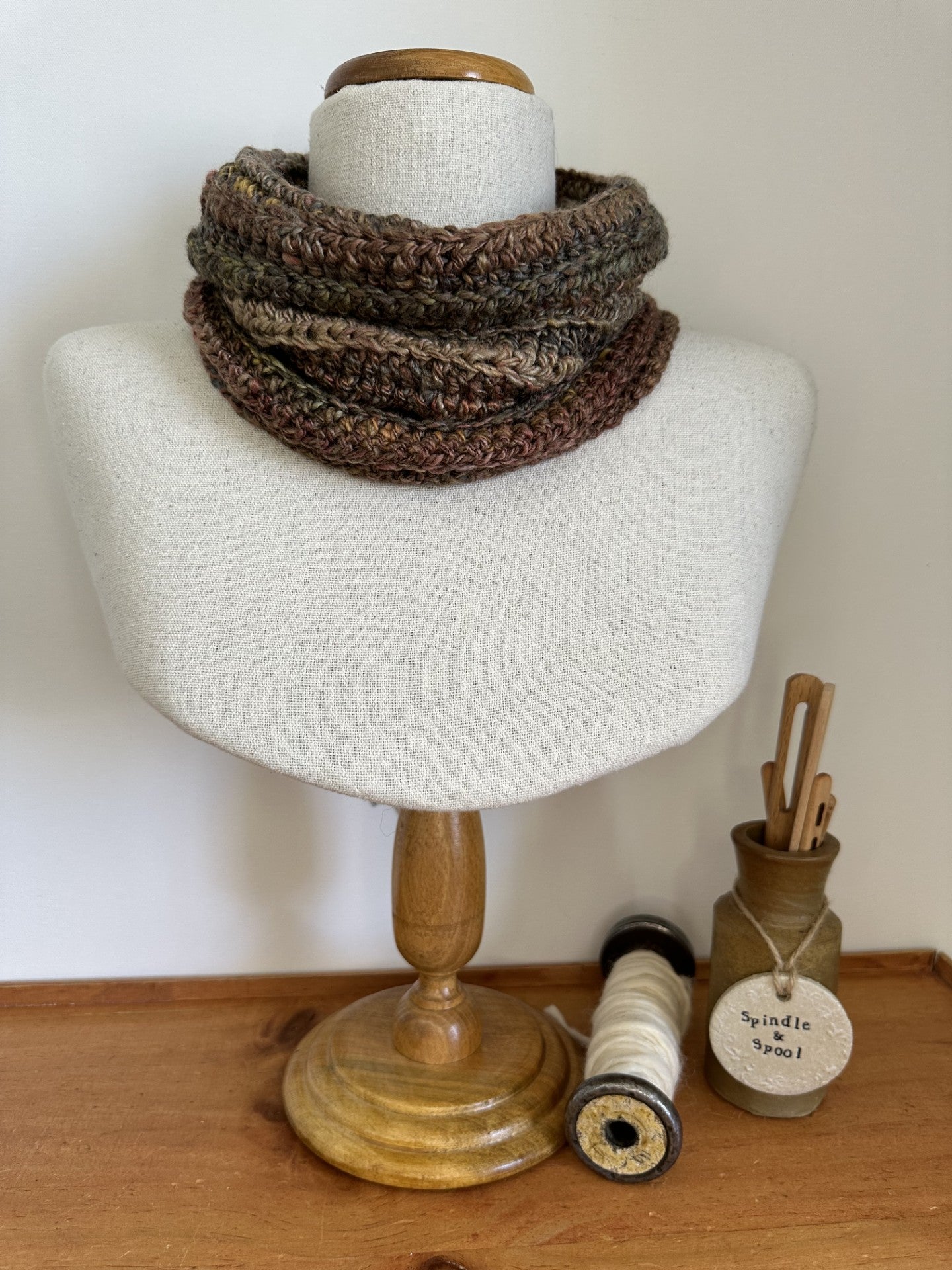 Handspun 'Shades of Autumn' Merino & Silk Crocheted Cowl or Neck Warmer