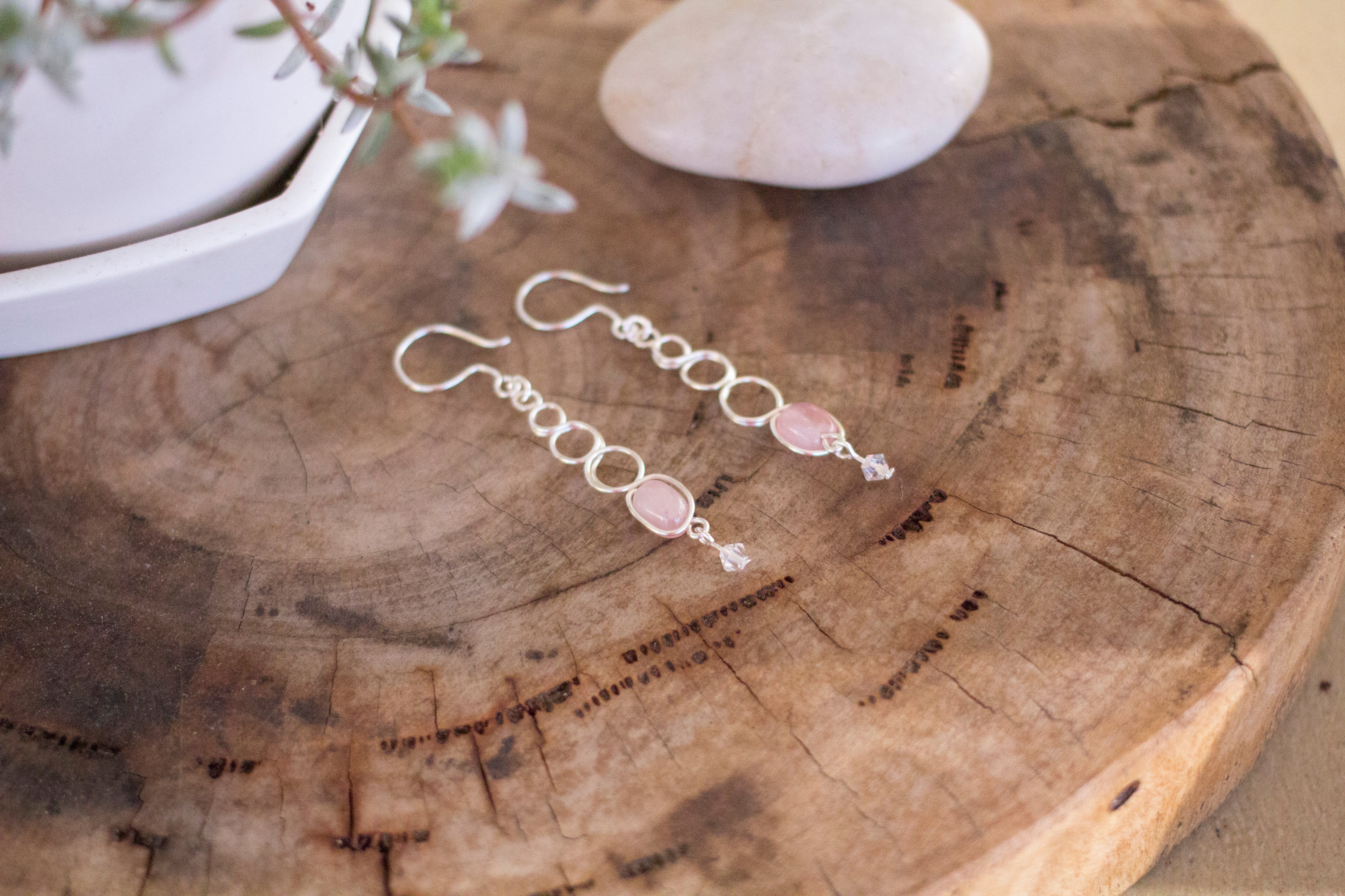 Rose Quartz Silver Looped Dangle Earrings