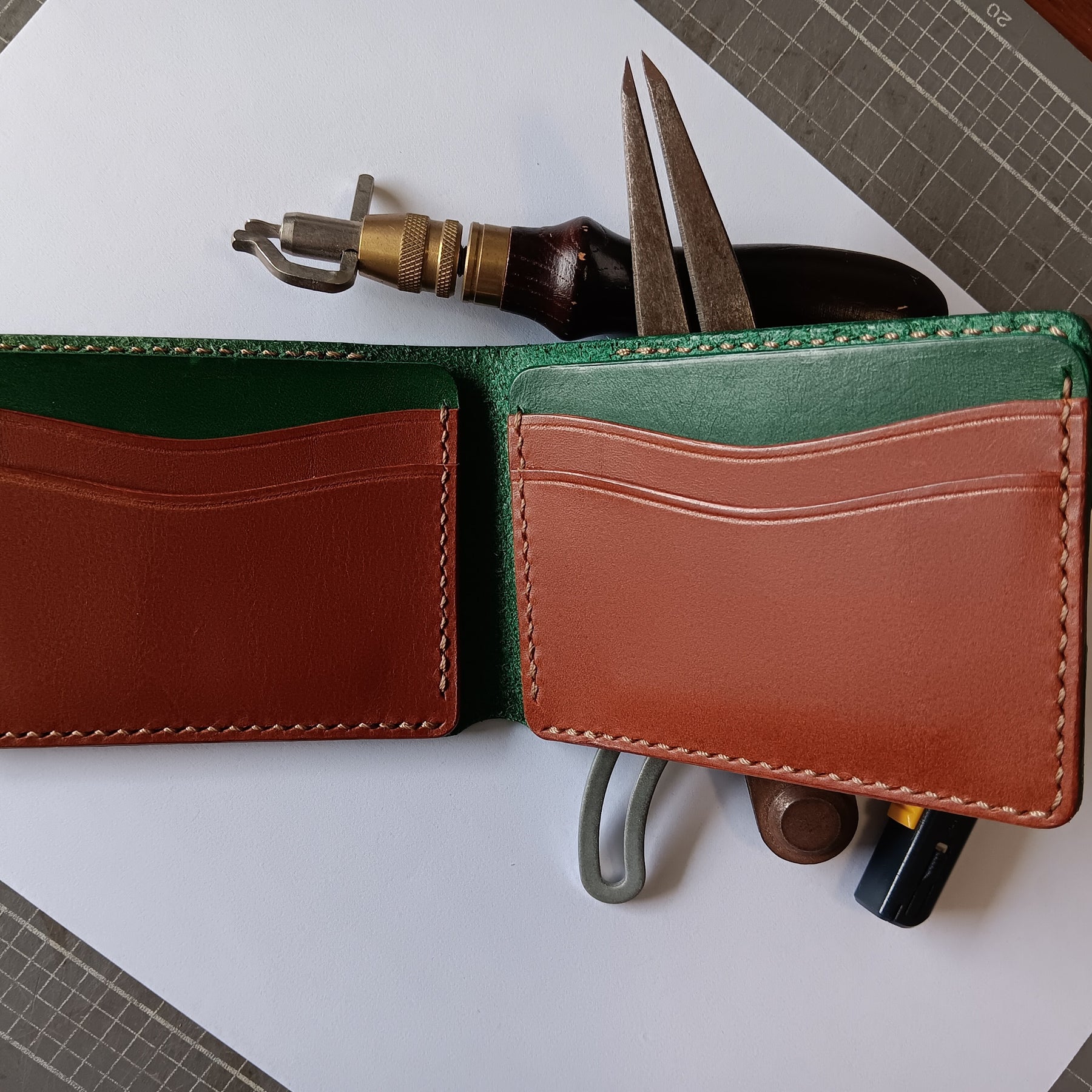 Men's Wallet Cardholder - Green/Chestnut