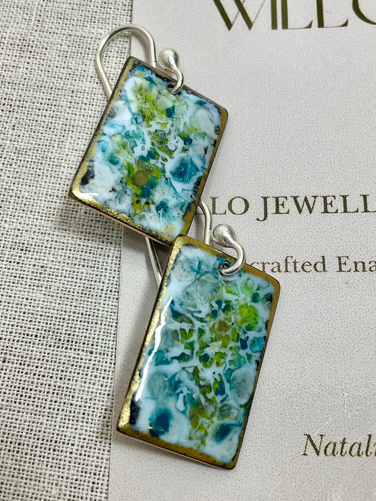Blue, green and gold abstract. Hand made